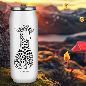 Mr. & Mrs. Panda Isolierflasche Giraffe Blumenkranz - Weiß - Geschenk, Abenteurer, Wildtiere, Selbstl, Trinkhalm und klappbares Mundstück.