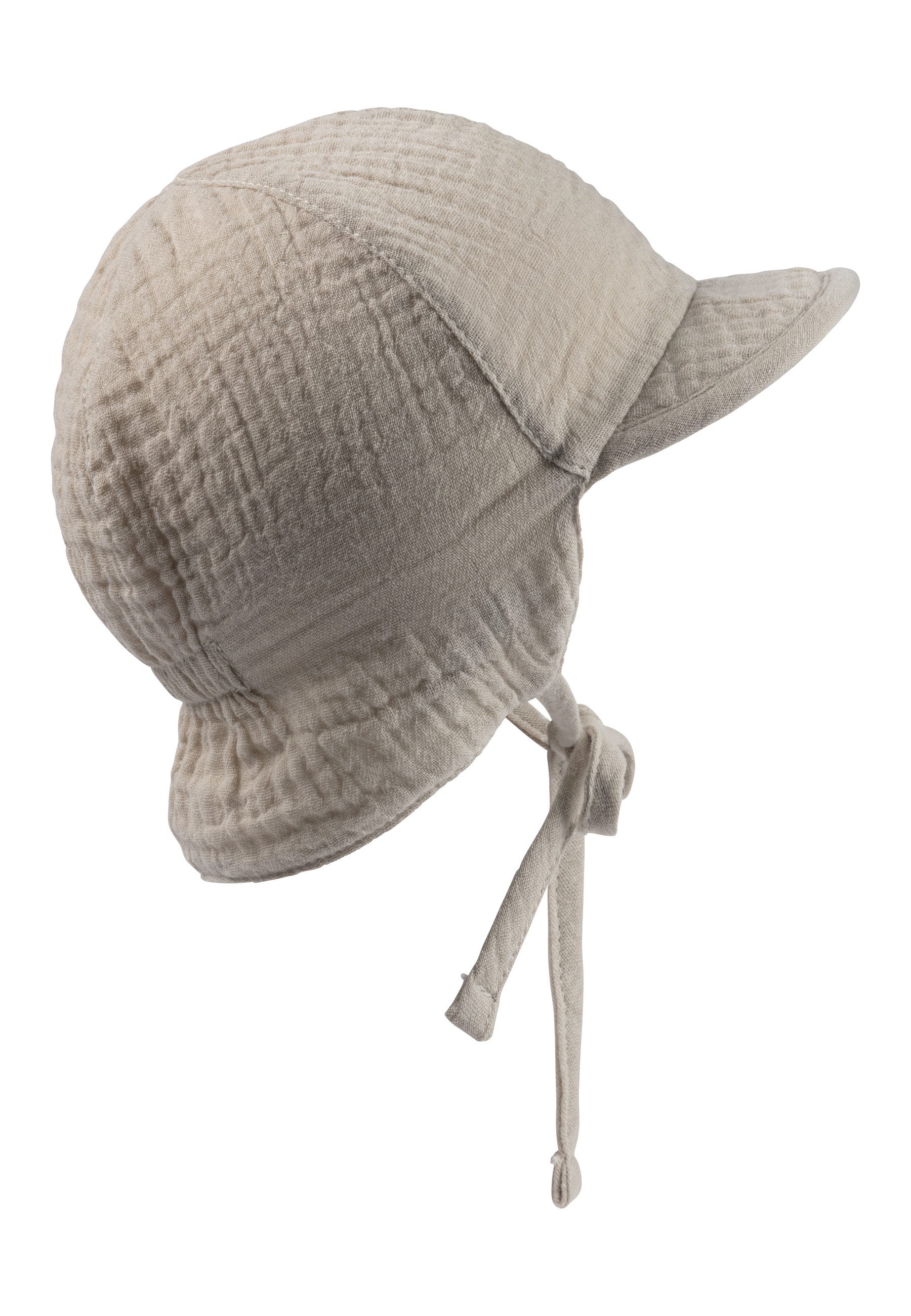 Sterntaler® Schirmmütze UV-Schutz 50 Wende-Schirmmütze Musselin (1-St) Musselin Wendemütze mit Nackenschutz, Bindeband, Ohrenklappen u. UV-50