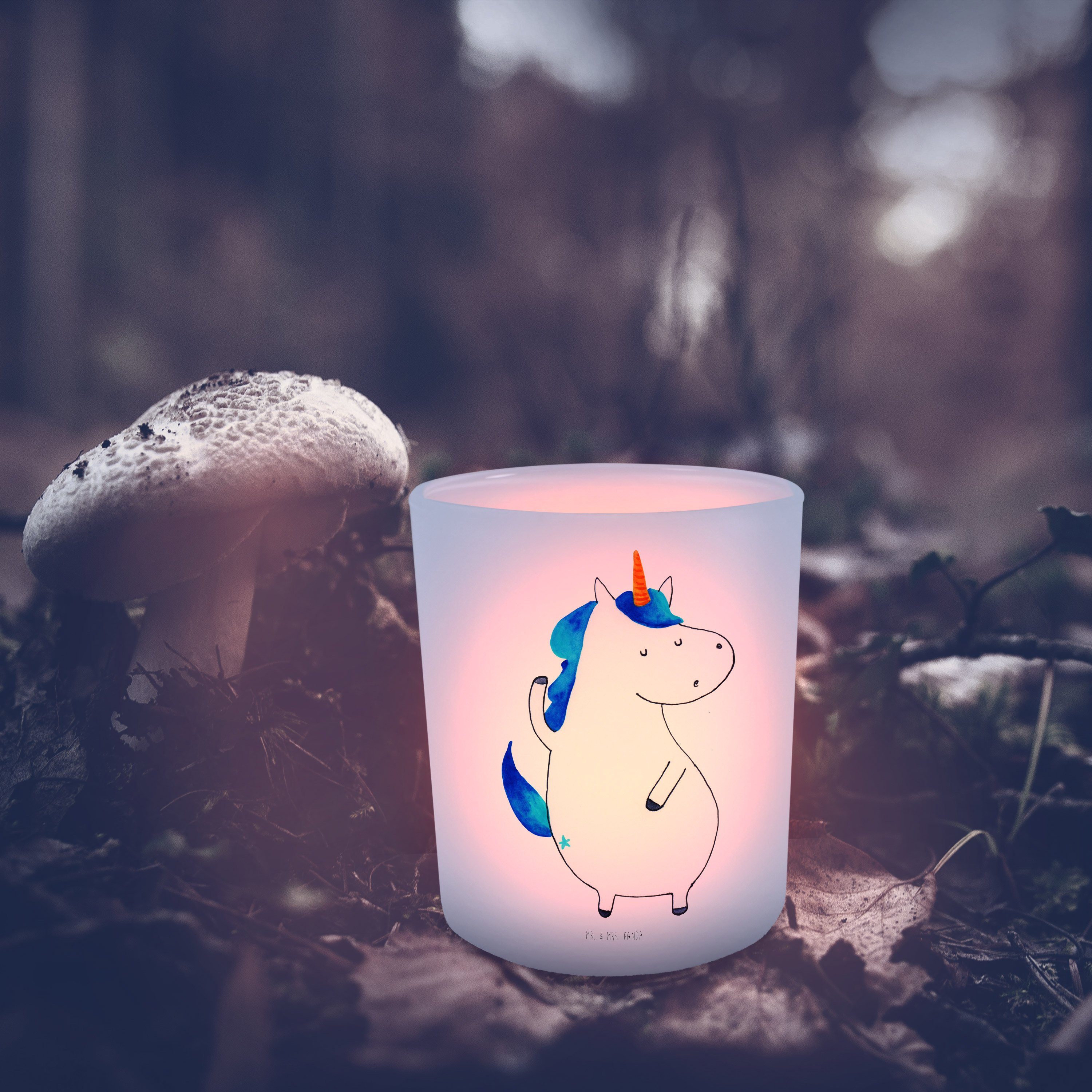 Teelichter, Geschenk, Panda Kerzenglas, Mr. - - Mrs. & Transparent Mann Einhör (1 Windlicht St) Einhorn