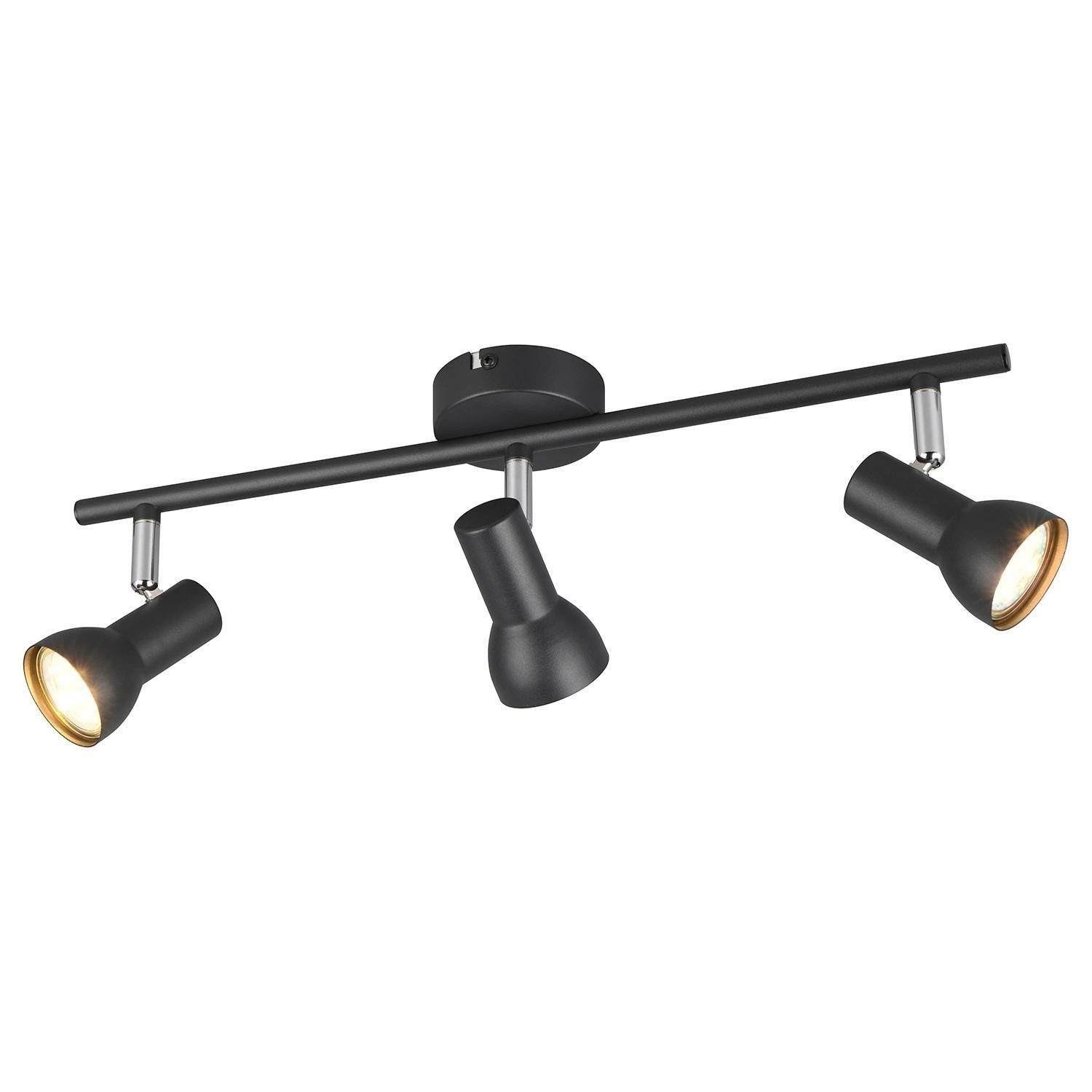 Reality Leuchten Deckenstrahler CANTAR, 3-flammig, Schwarz, Metall, ohne Leuchtmittel, verstellbare Lampenschirme, B 45,5 x H 15,5 x T 8 cm