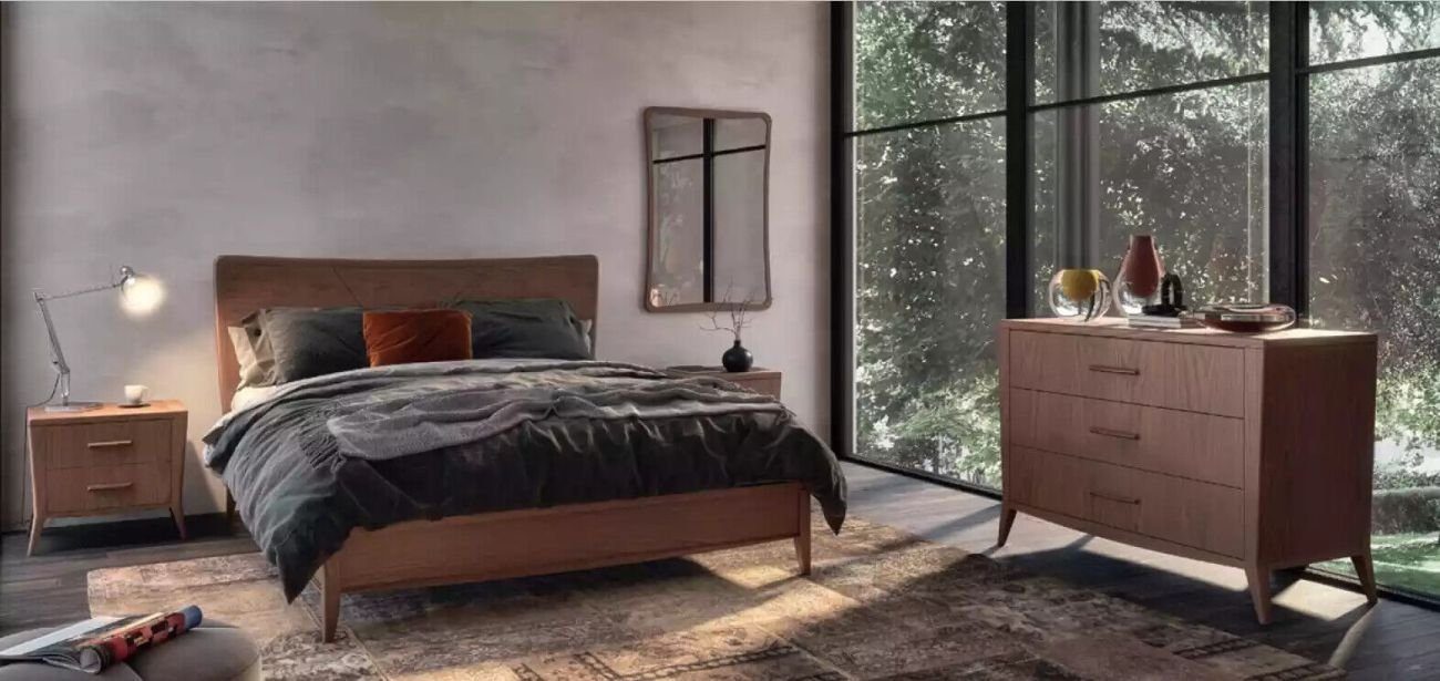 neu Nachttische), Schlafzimmer Made Italy + 2x Schlafzimmer-Set Bett Nachttische JVmoebel 3tlg (3-St., Bett Modern, 2x in Design 1x braun Set