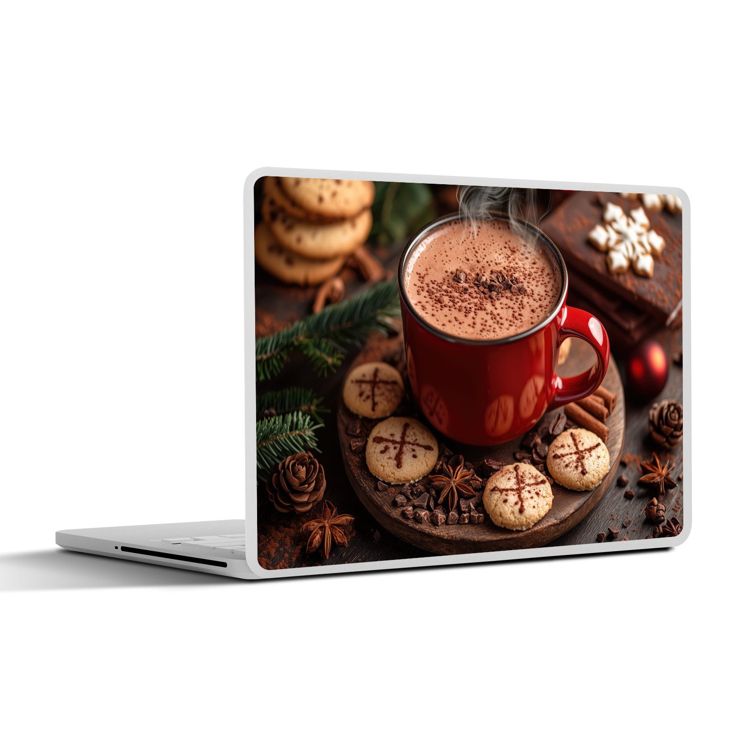 MuchoWow Laptop-Aufkleber Schokoladenmilch - Becher - Winter - Weihnachten - Gemütlichkeit, (1tlg), Aufkleber Geeignet für Laptops, Schutz vor Kratzern, Sticker, 32x23 cm