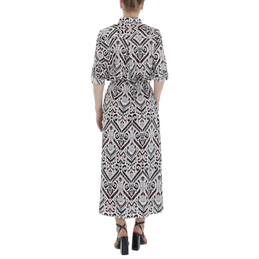 Ital-Design Maxikleid Damen Freizeit (85885246) Ornamente Blusenkleid in Schwarz