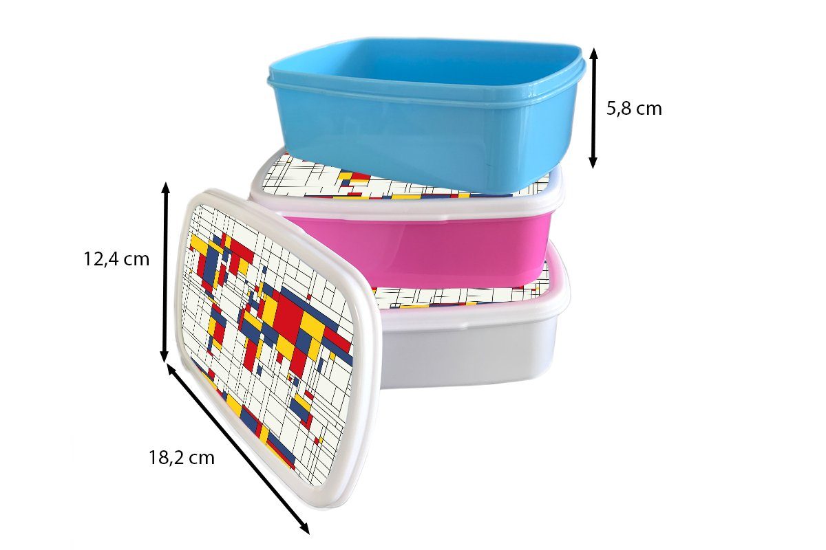(2-tlg), für weiß - Junge Kinder, Mädchen Mondrian Brotdose, - Brotbox und - Kinder - Jungs Farben und Mädchen MuchoWow Erwachsene, für - Kunststoff, Kinder Weltkarte Lunchbox -