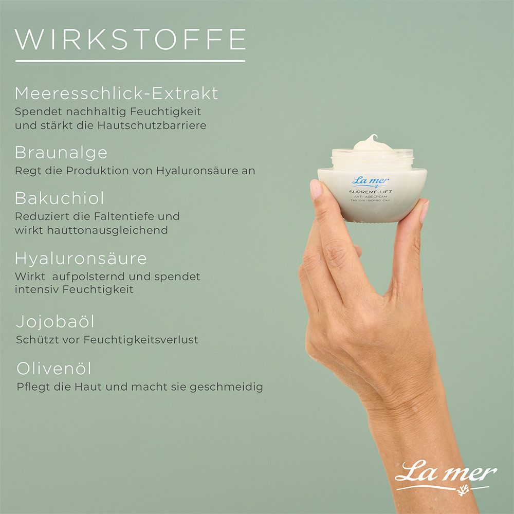 La mer Gesichtspflege Supreme Lift Anti-Age Cream Tag – straffende Tagescreme ab 50 Straffende Tagescreme mit Bakuchiol & pflegendem Duft, glättet Falten und verleiht der Haut neue Spannkraft