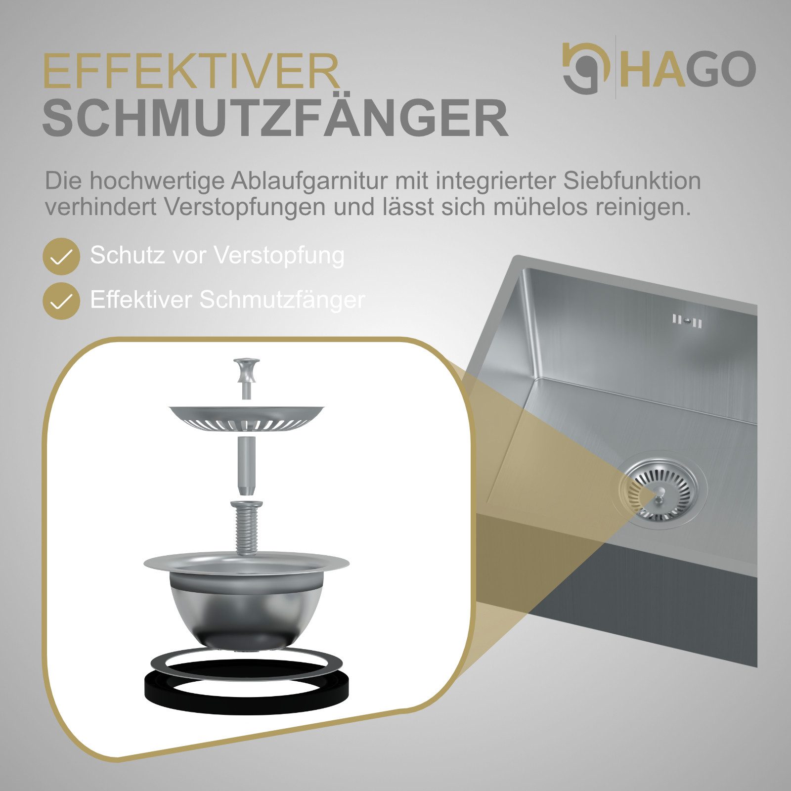 HAGO Edelstahlspüle Edelstahl Spüle Einbauspüle Spülbecken Küchenspüle Variation, Rechteckig, 40/34 cm, (1 St), Schallschutzmatte, Anti-Kondenzwasser Beschichtu – Bild 5 von 5