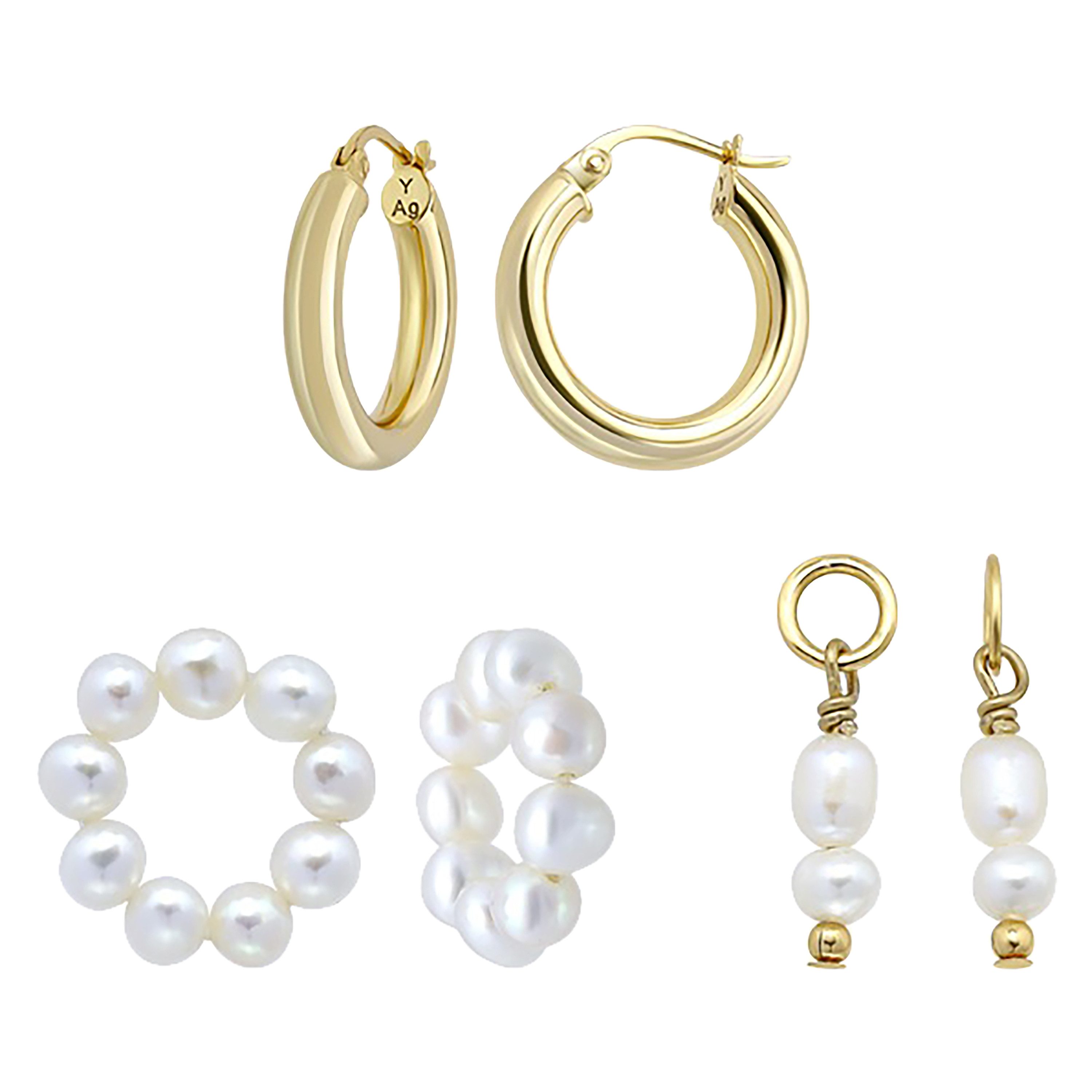 Firetti Paar Creolen Multipack Schmuck Geschenk Silber 925 Ohrschmuck Ohrringe Charm (Set, 6-tlg), mit Süßwasserzuchtperle