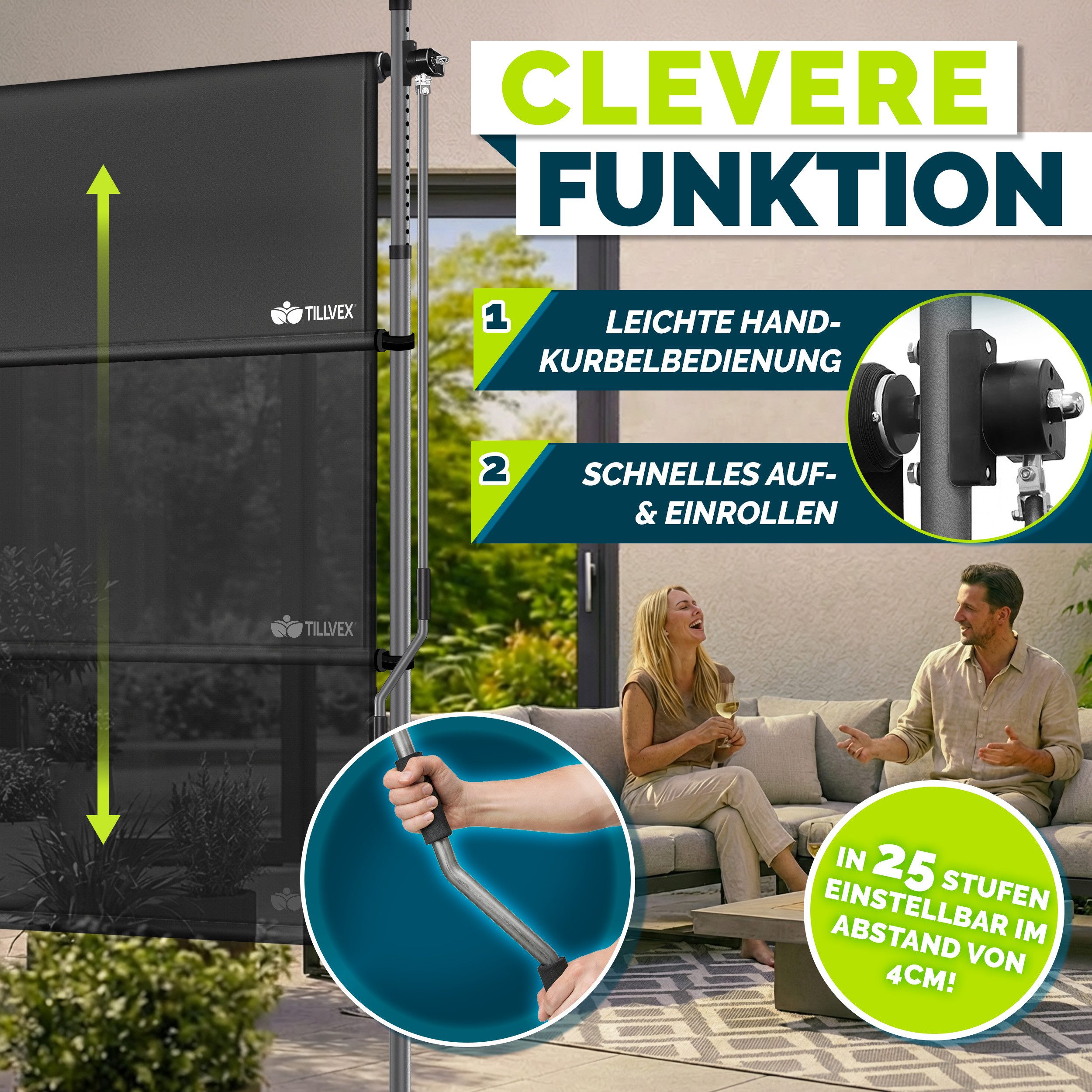 tillvex Klemmmarkise tillvex© Klemmmarkise Senkrechtmarkise Außen Balkon ohne Bohren (Sichtschutzrollo Terrasse Garten Wetterfest, Vertikalmarkise Sichtschutz A – Bild 5 von 5