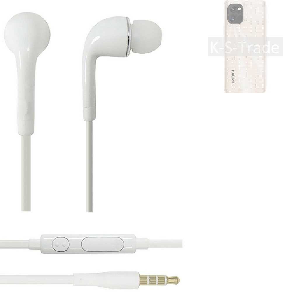 K-S-Trade für UMIDIGI Power 7 In-Ear-Kopfhörer (Kopfhörer Headset mit Mikrofon u Lautstärkeregler weiß 3,5mm)