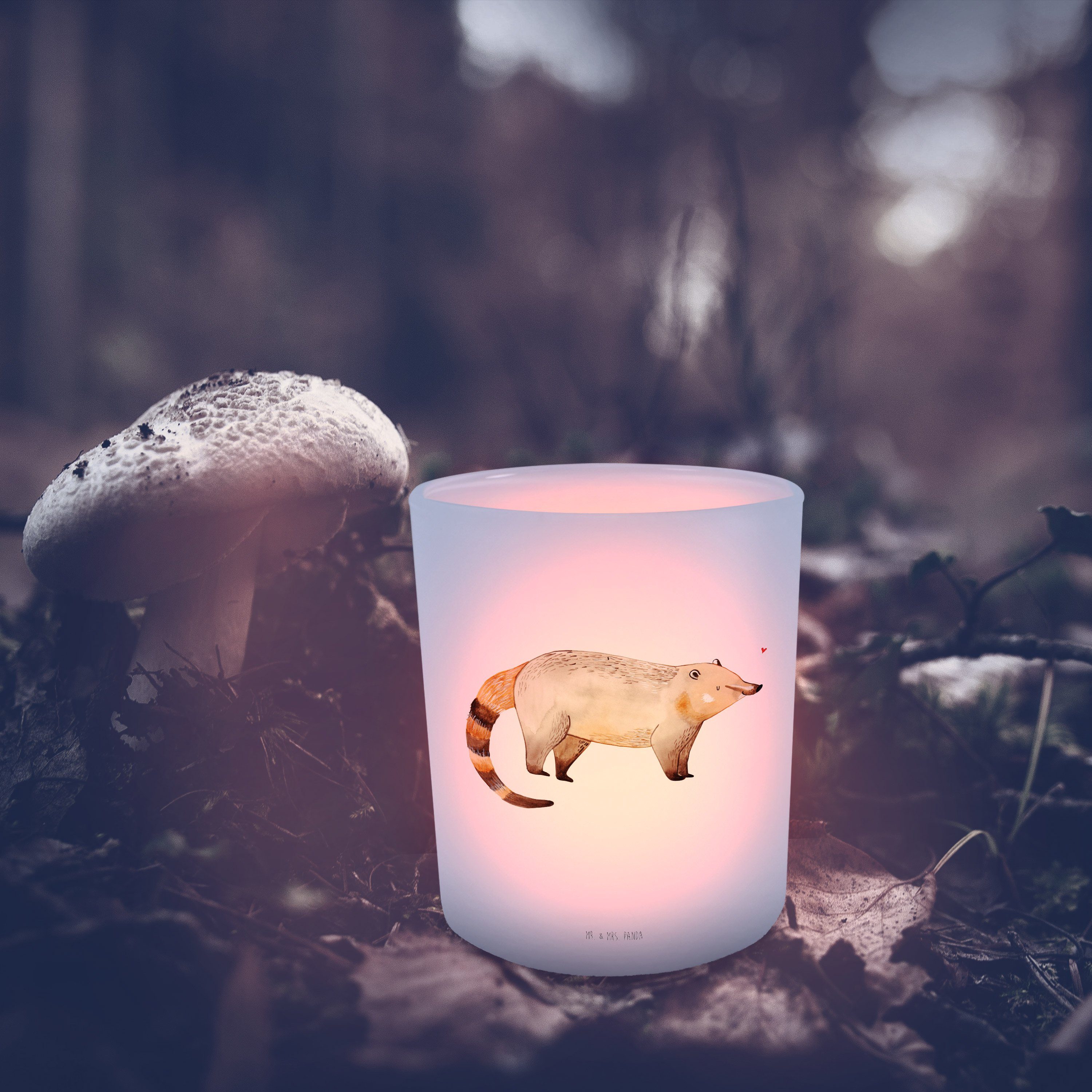 Mr. & Mrs. Panda Windlicht Nasenbär - Transparent - Geschenk, Kerzenglas, Teelichtglas, lustige (1 St)