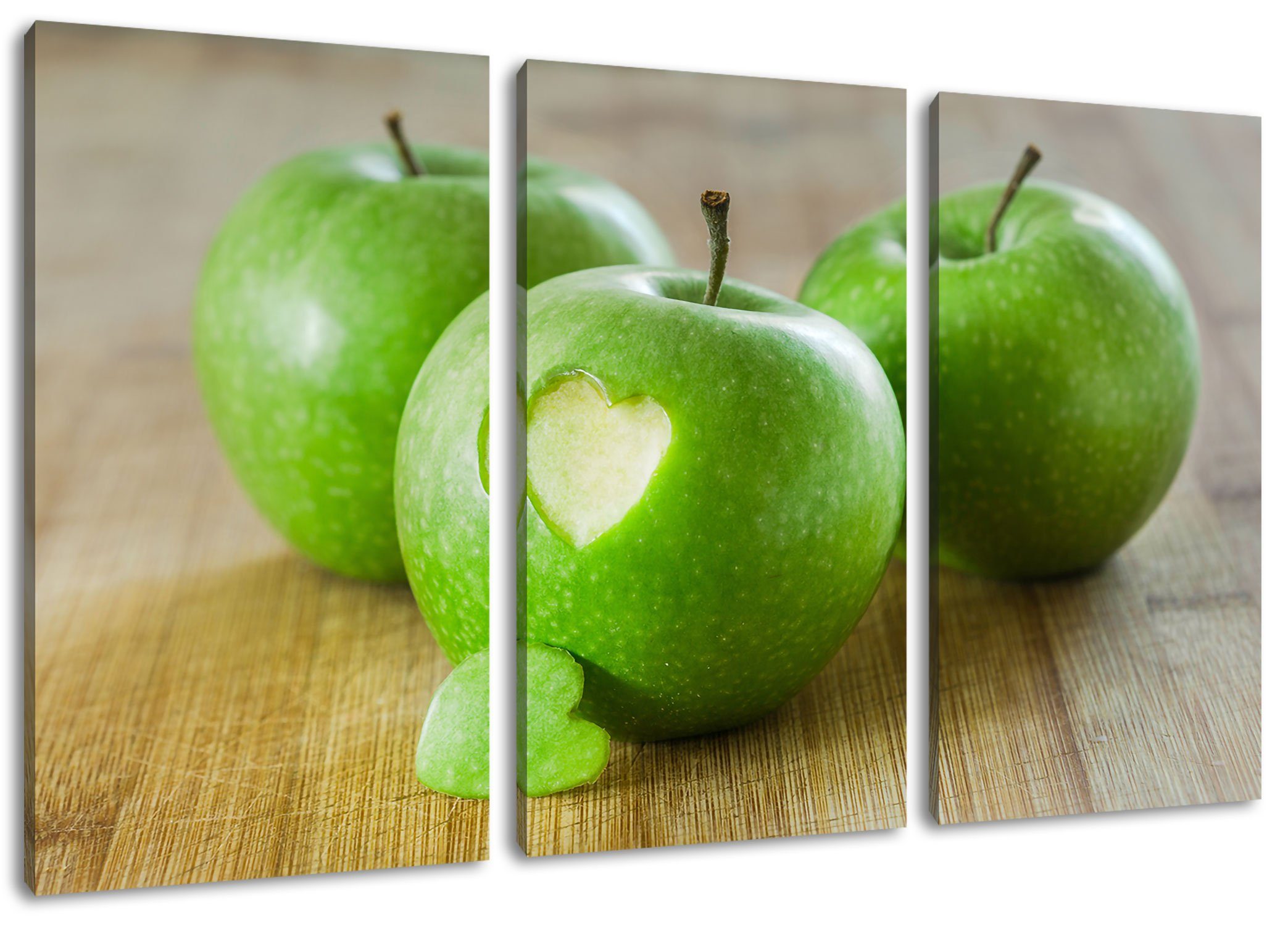 Pixxprint Leinwandbild ein Herzchen im Apfel, ein Herzchen im Apfel 3Teiler (120x80cm) (1 St), Leinwandbild fertig bespannt, inkl. Zackenaufhänger