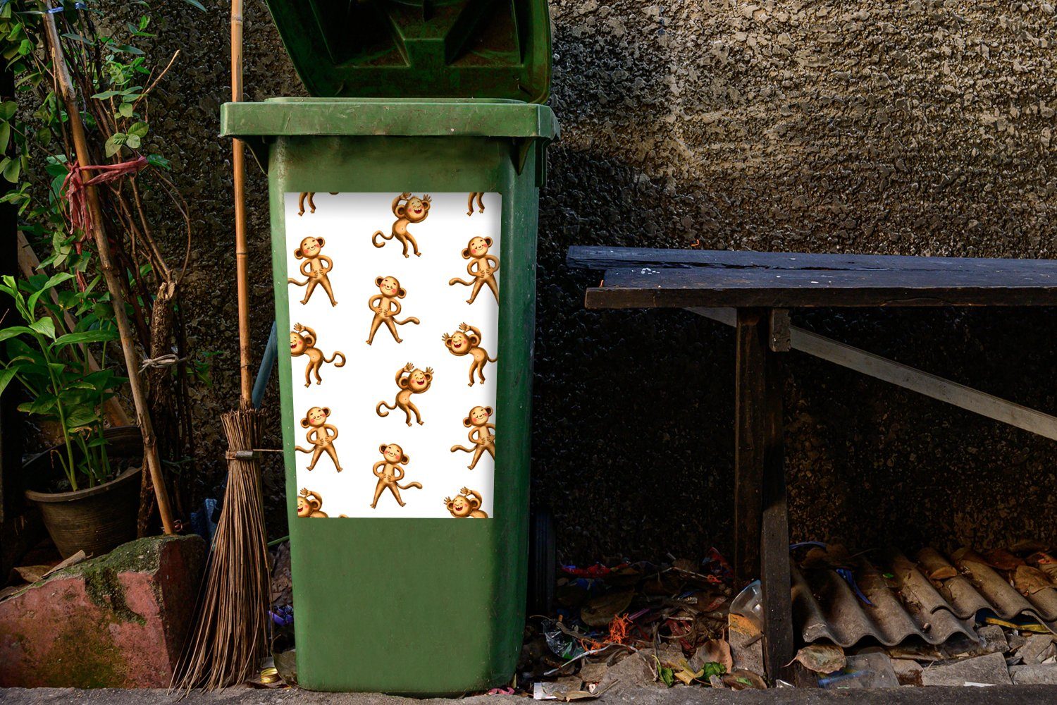 - Mülleimer-aufkleber, St), Affe MuchoWow Mülltonne, - Container, Wandsticker Sticker, Abfalbehälter Kinder (1 Design