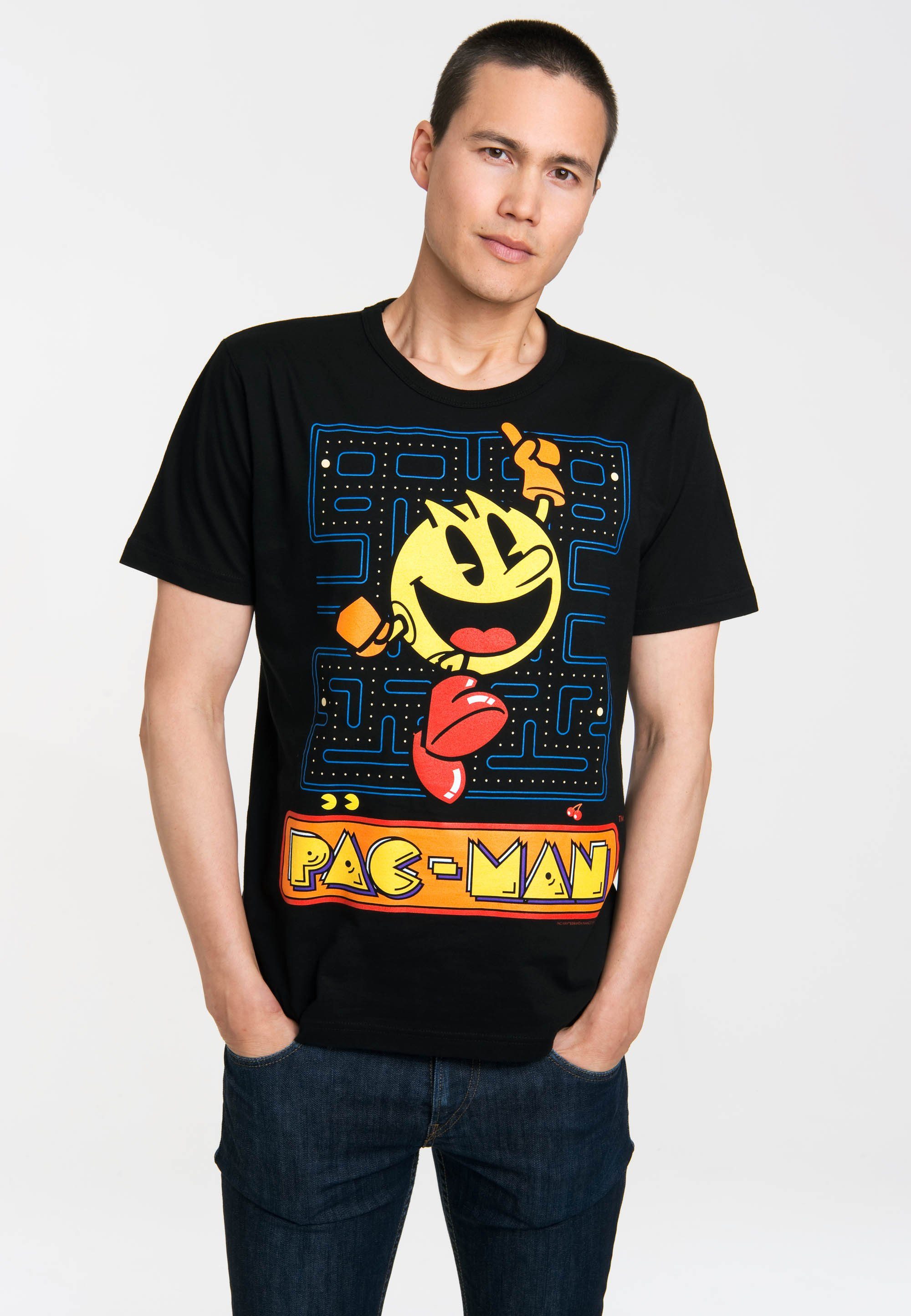 LOGOSHIRT Pac mit - Pac-Man Jumping Man-Print T-Shirt