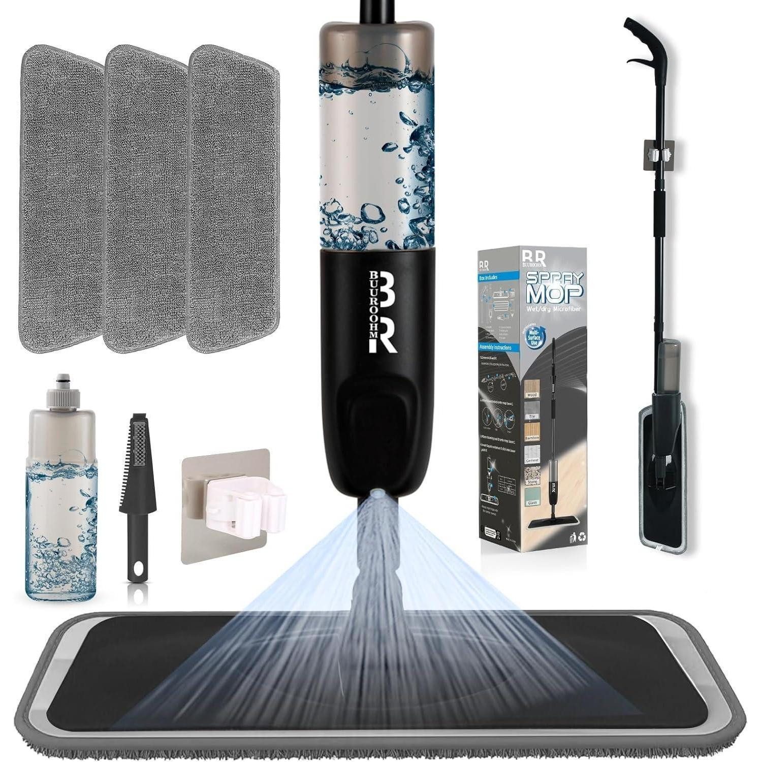 LuxusKollektion Bodenwischer-Set Wischer mit Sprühfunktion und waschbarem Mikrofaser-Wischbezug