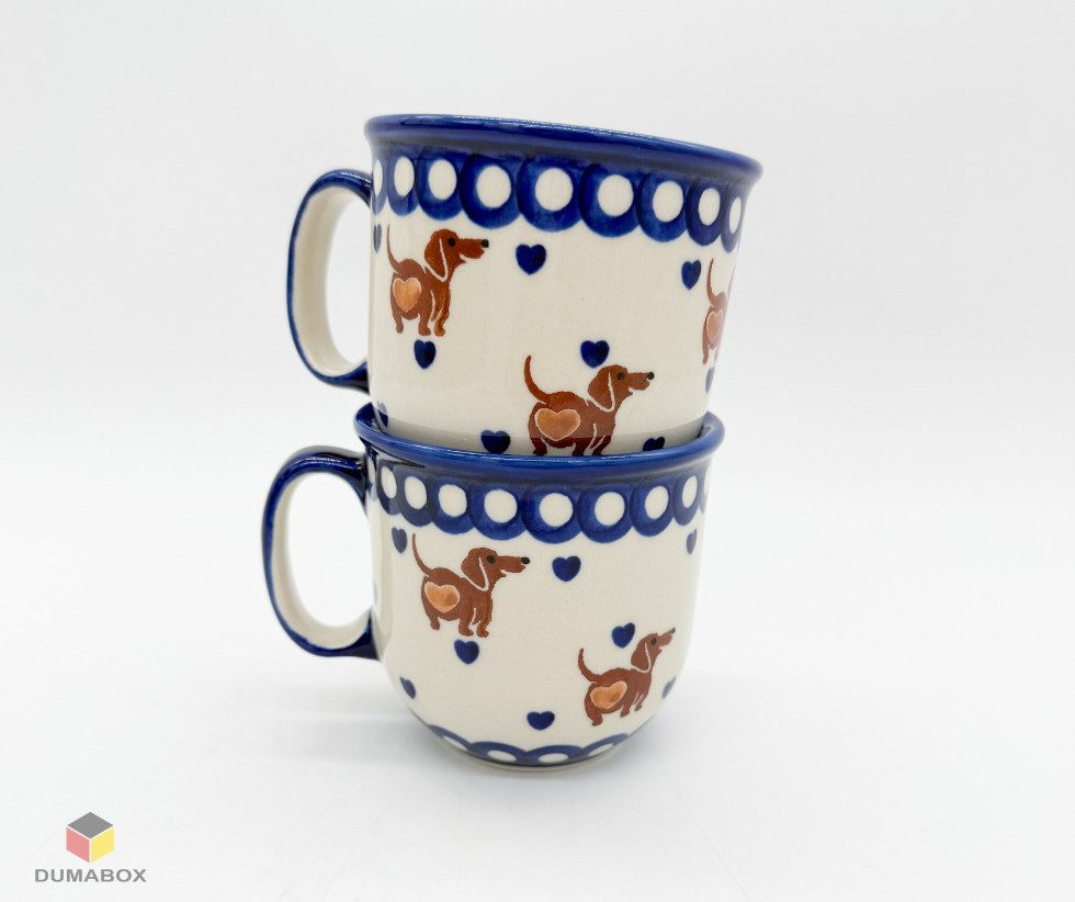 Ceramika Bolesławiecka Kalich Becher Handgefertigte Bunzlauer Keramik Tasse, Becher 300 ml DACHSHUND
