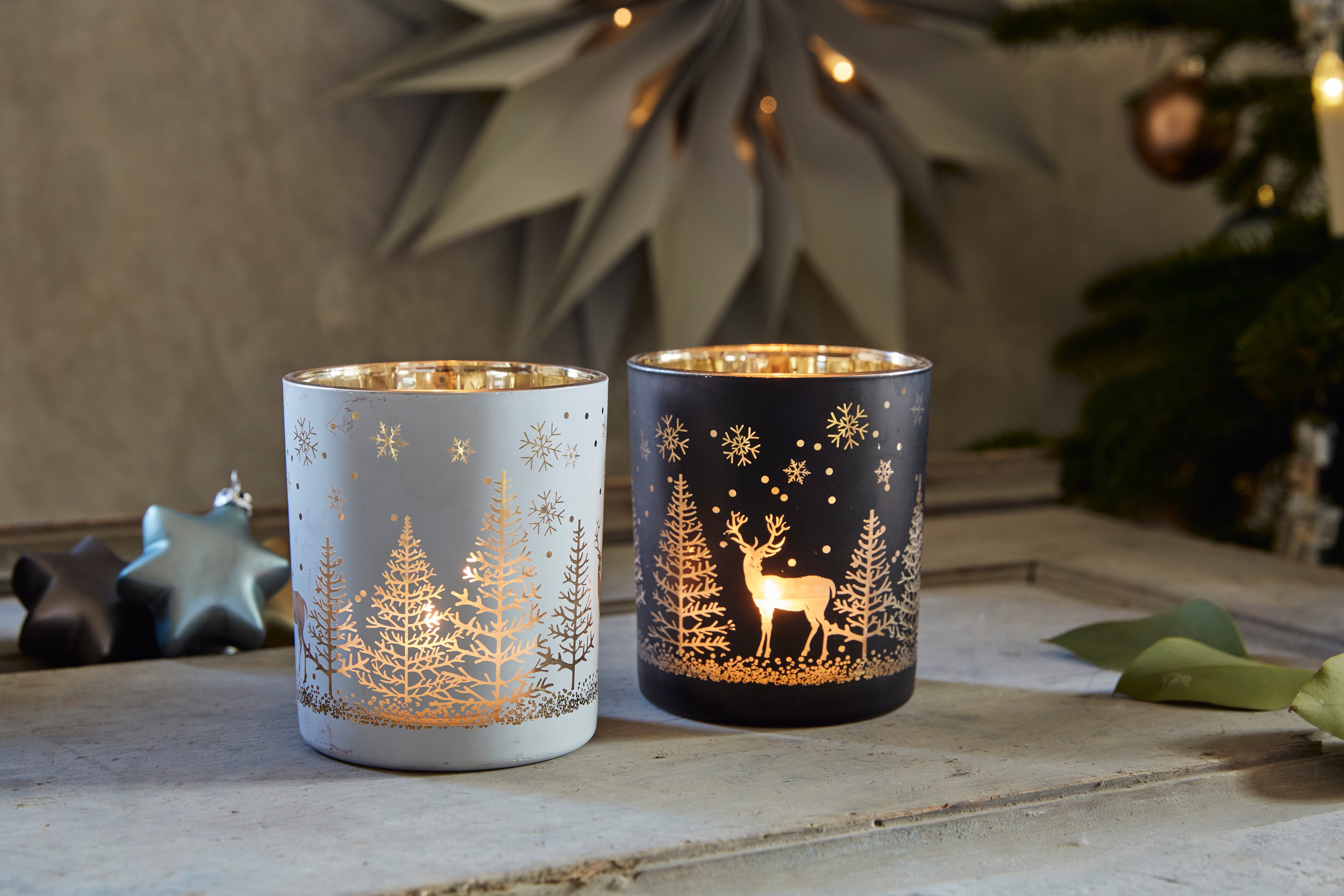 Romantische (4 Innenseite, Weihnachtsdeko deco Weihnachtsdeko Teelichthalter mit Creativ St), goldfarbener