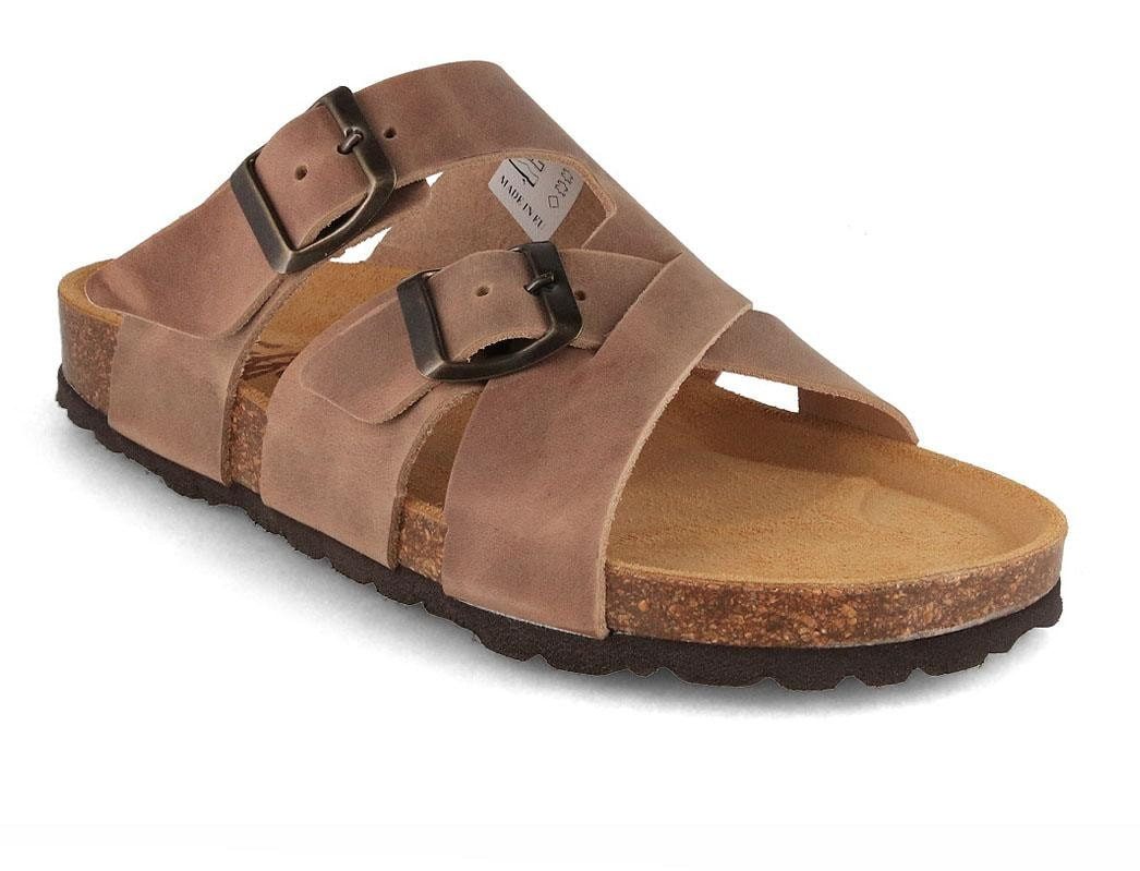 Leder-Sandalen 'Borkum' mit Korkfußbett Zweischnaller Pantolette Hausschuh