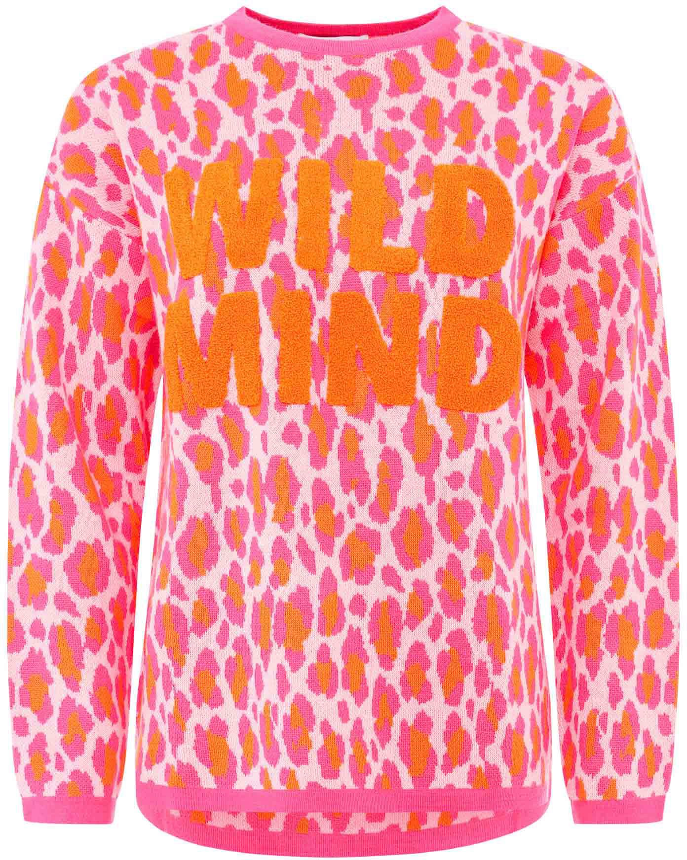 Zwillingsherz Rundhalspullover "Leo-Wild Mind" Animal-Muster, Neon-Schriftz günstig online kaufen