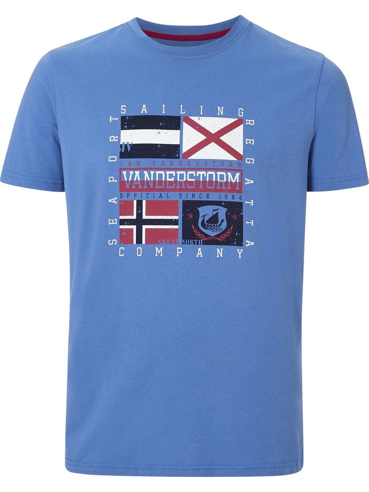 mit dunkelblau T-Shirt (2er-Pack) Jan PREBEN Print markantem Vanderstorm
