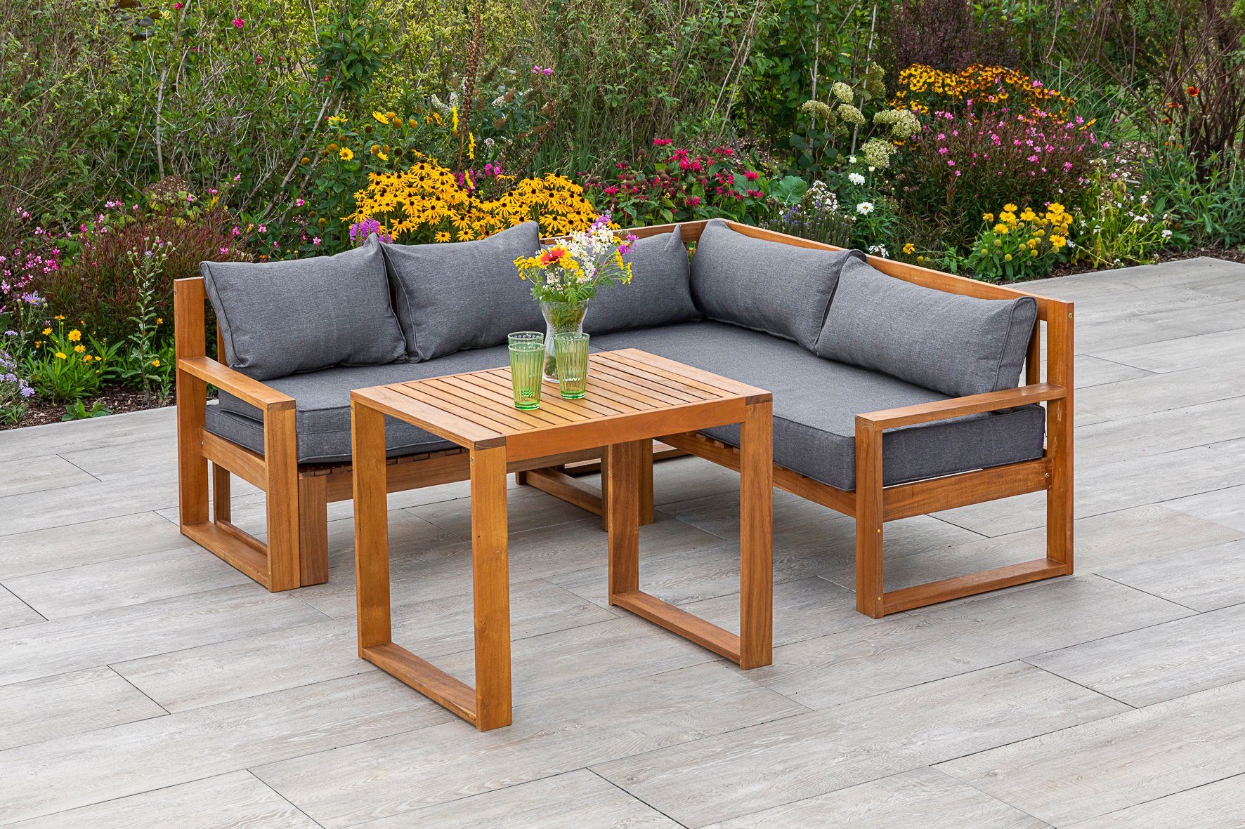 MERXX Garten-Essgruppe Merida, (3-tlg), 2 Liegen mit Auflage, 1 Klapphocker