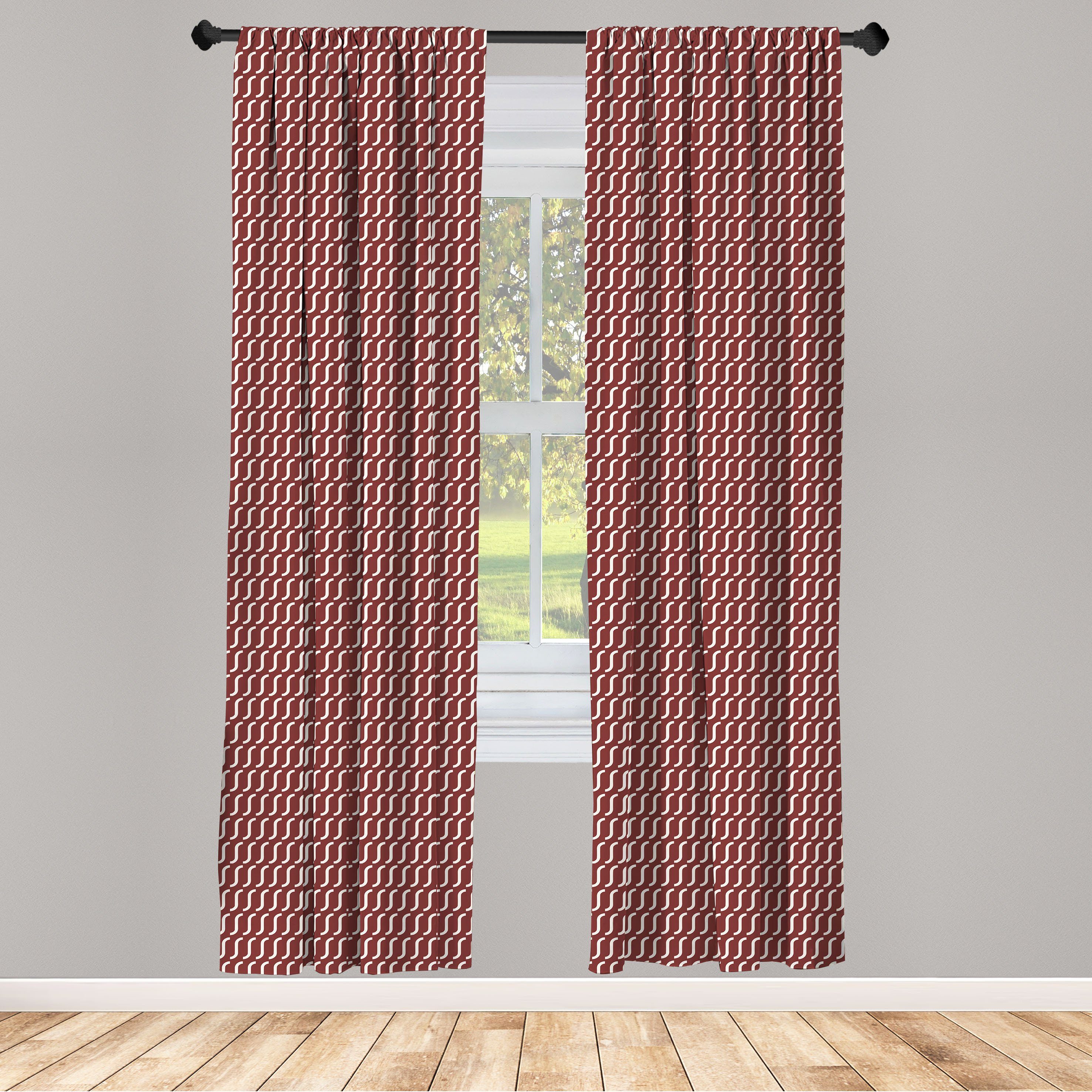 Gardine Vorhang für Wohnzimmer Schlafzimmer Dekor, Abakuhaus, Microfaser, rot Cutrvy gewellte Linien Dunkle Fliesen | Fertiggardinen