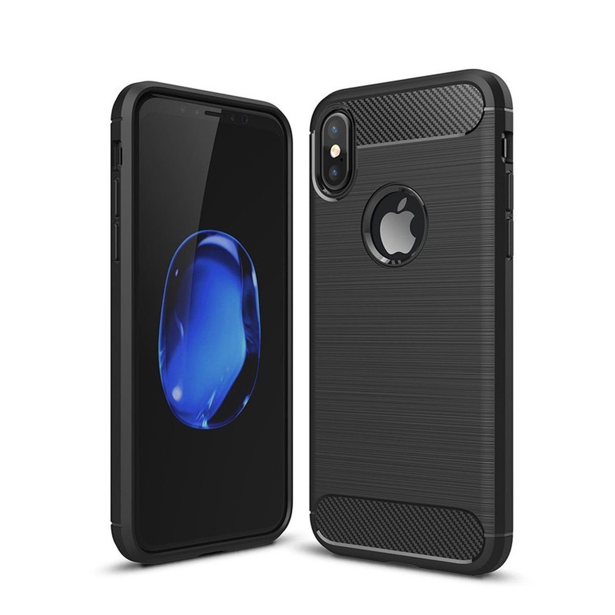 CoverKingz Handyhülle Hülle für Apple iPhone Xs / iPhone X Handyhülle Case Cover schwarz, Carbon Look