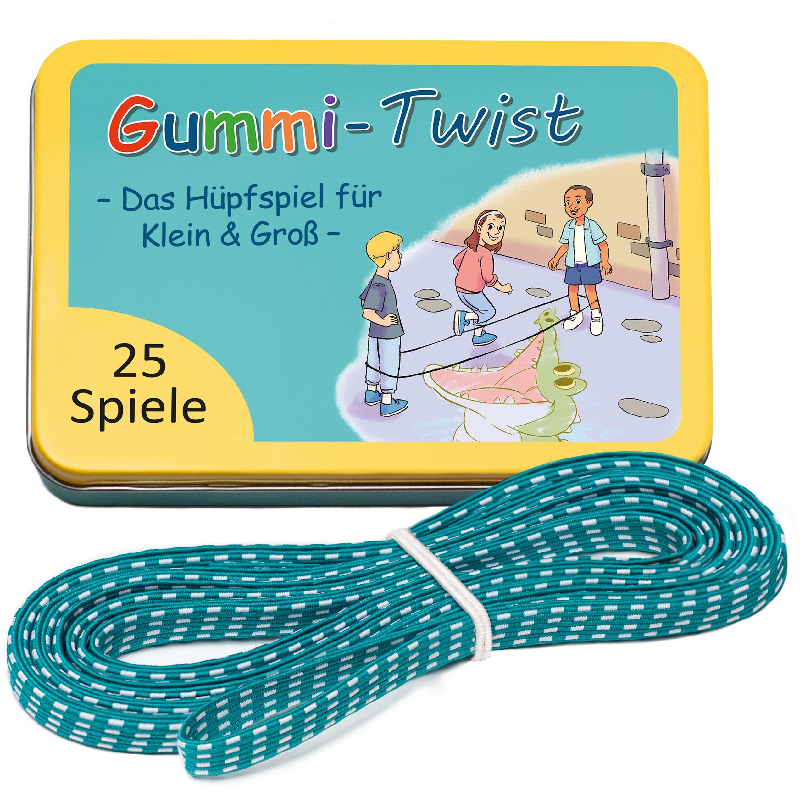 GLÜCKSWOLKE Hüpfspielzeug Gummitwist + Buch mit 25 Spiele I Outdoor Spielzeug draußen, (Hüpfgummi, Gartenspiele), für Kinder ab 6, 7, 8, 9, 10 Jahre I Gummi Twist für Junge & Mädchen