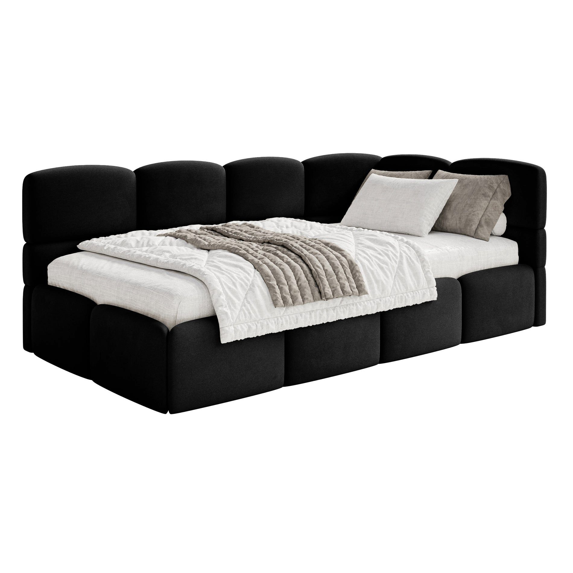 Selsey Einzelbett CLOUDY, mit Eck-Kopfteil, Matratze, Bettkasten, Easy-Clean-Velours, 120x200 cm