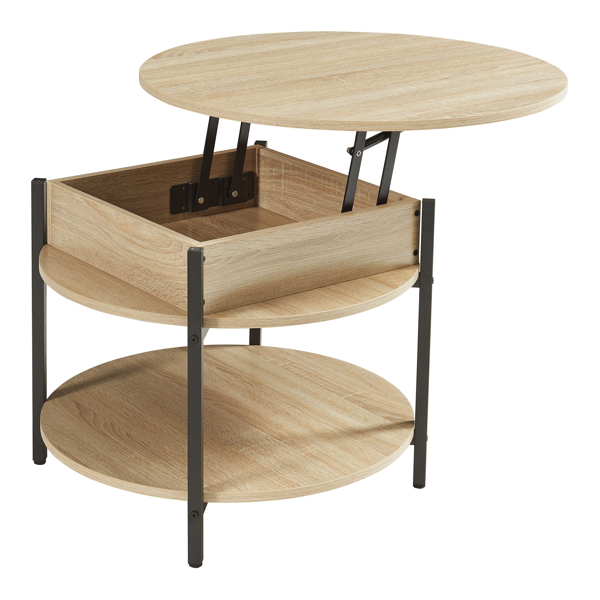 en.casa Couchtisch, »Kandas« mit Hebeplatte rund 70 x 49 cm Eicheoptik günstig online kaufen