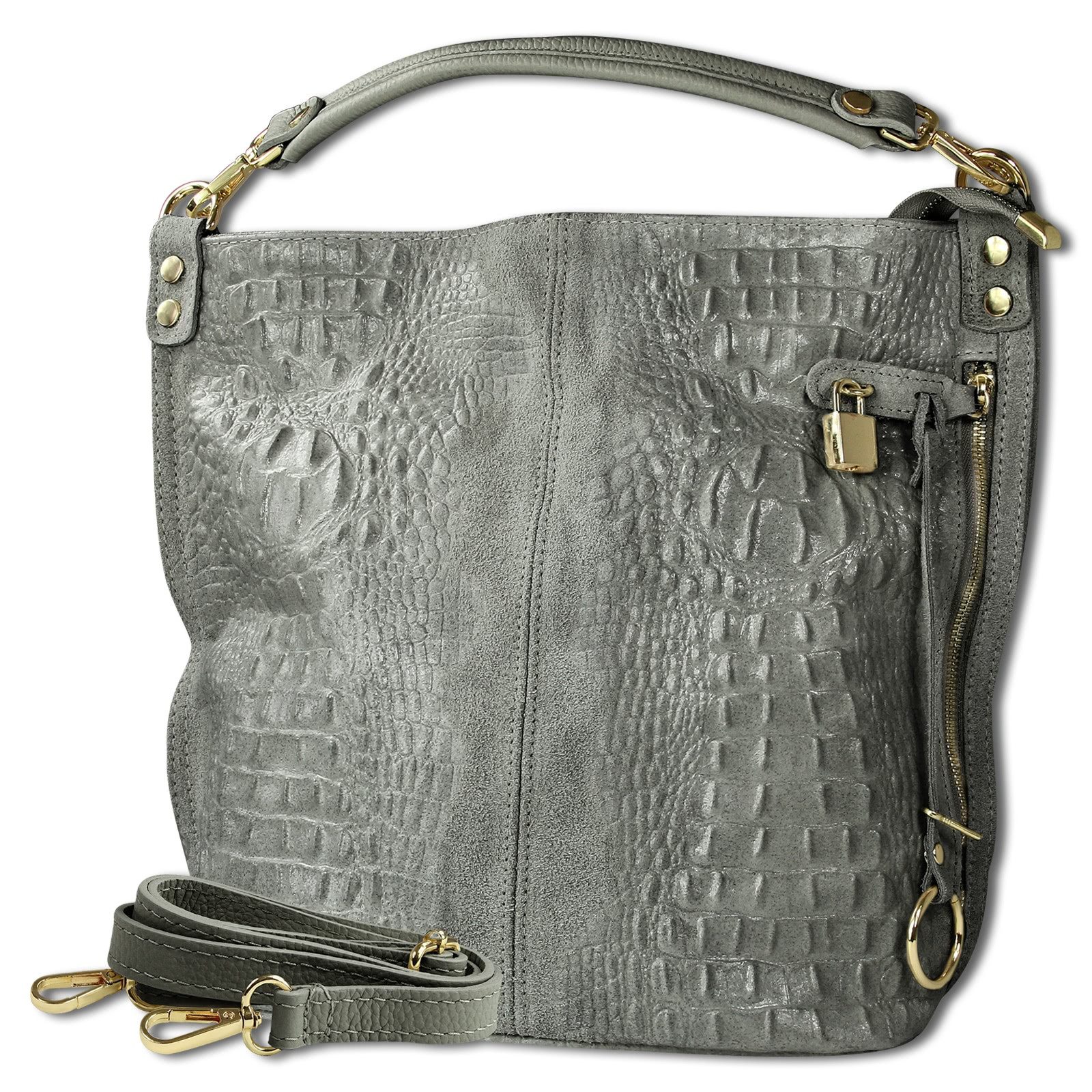Toscanto Beuteltasche Toscanto Tasche Kroko-Prägung grau Leder (Beuteltasch günstig online kaufen