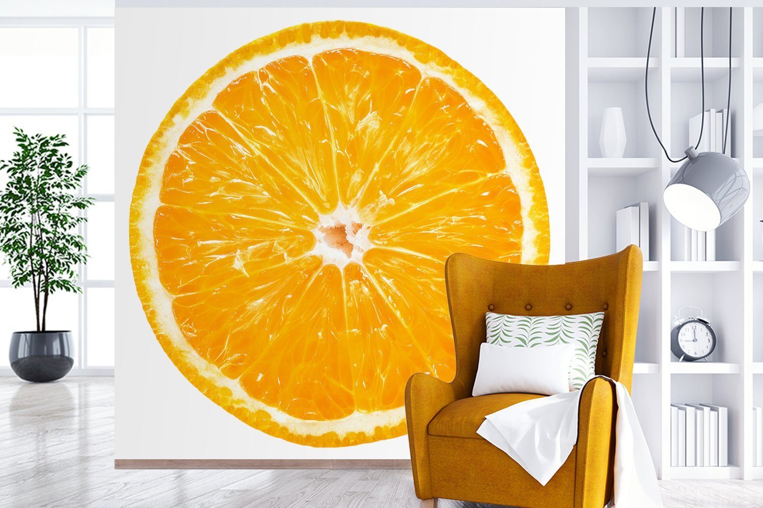 Fototapete (5 MuchoWow - Orange oder - Wandtapete Wohnzimmer Matt, Obst Tapete Vinyl für Schlafzimmer, bedruckt, St), Weiß,
