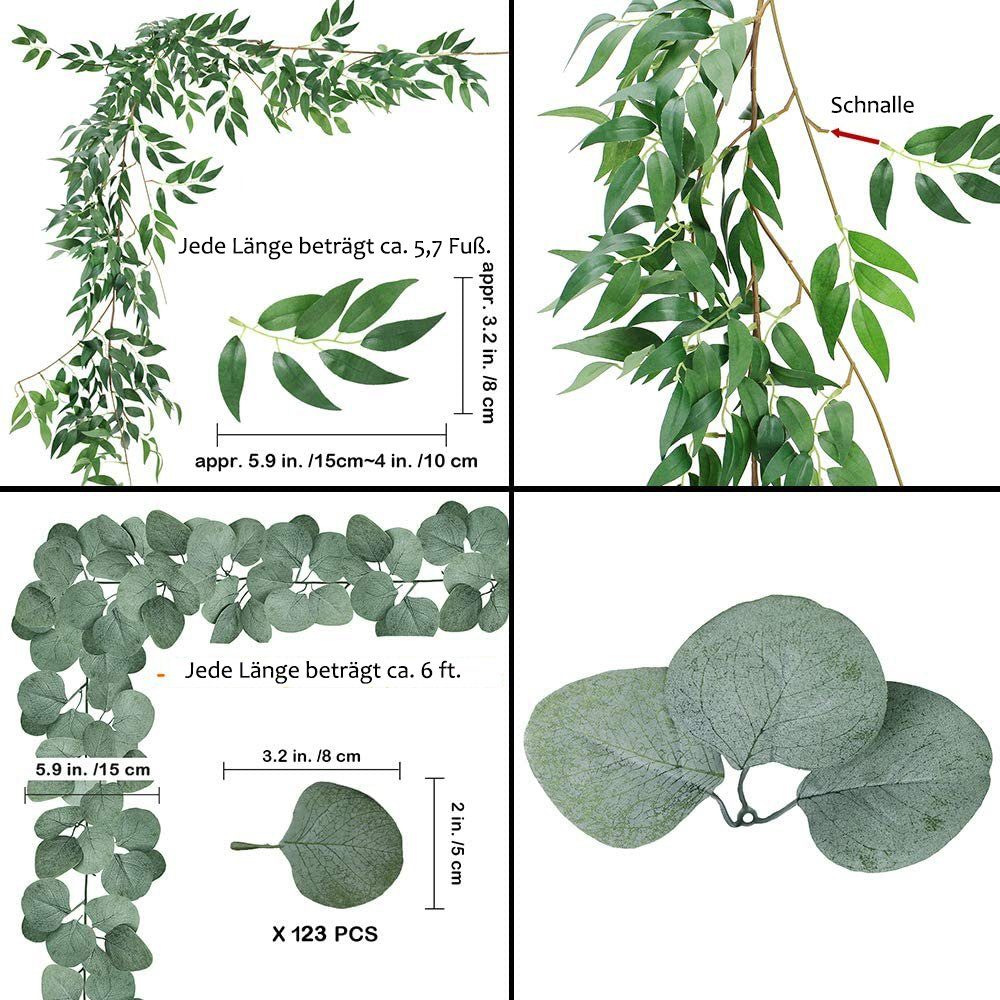 künstlichem Eukalyptus Houhence mit Kunstpflanze Silber aus und Weinranken, Girlande Weide,