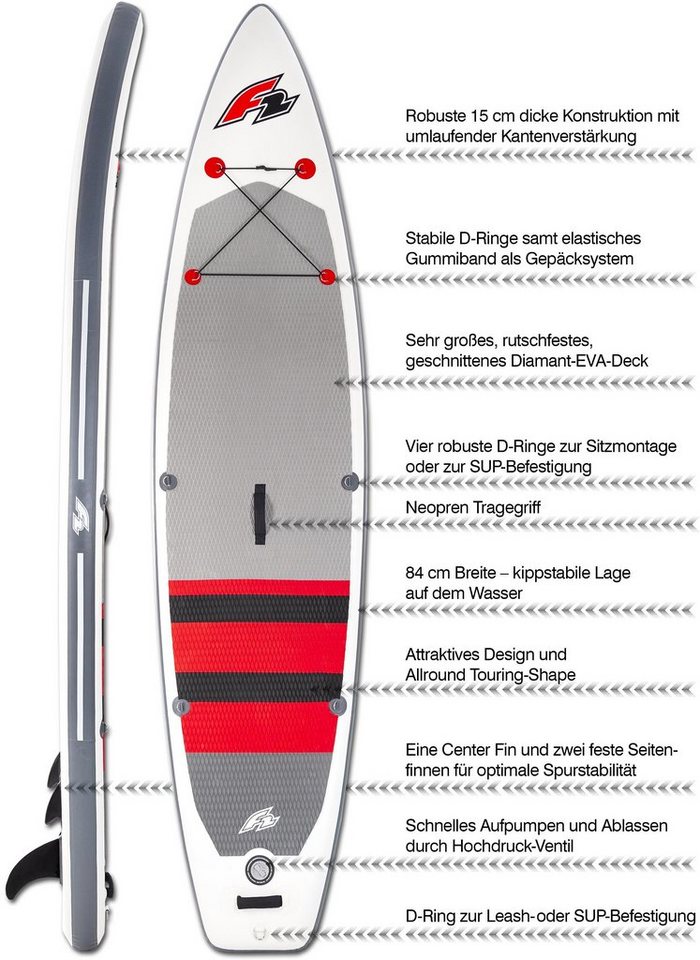 F2 Inflatable SUP-Board Union, (Set, 5 tlg., mit Paddel, Pumpe und  Transportrucksack)