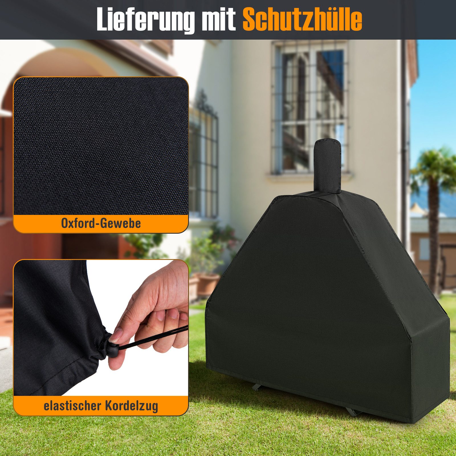 COSTWAY Pizzaofen, Outdoor Holzofen mit Grillrost, bis zu 400℃