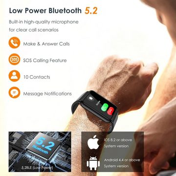 Marsyu Herren's & Damen's Fitness Tracker Telefonfunktion Smartwatch (1,57 Zoll, Android/iOS), mit SOS-Taste, Pulsuhr SpO2 Schlafen Messung