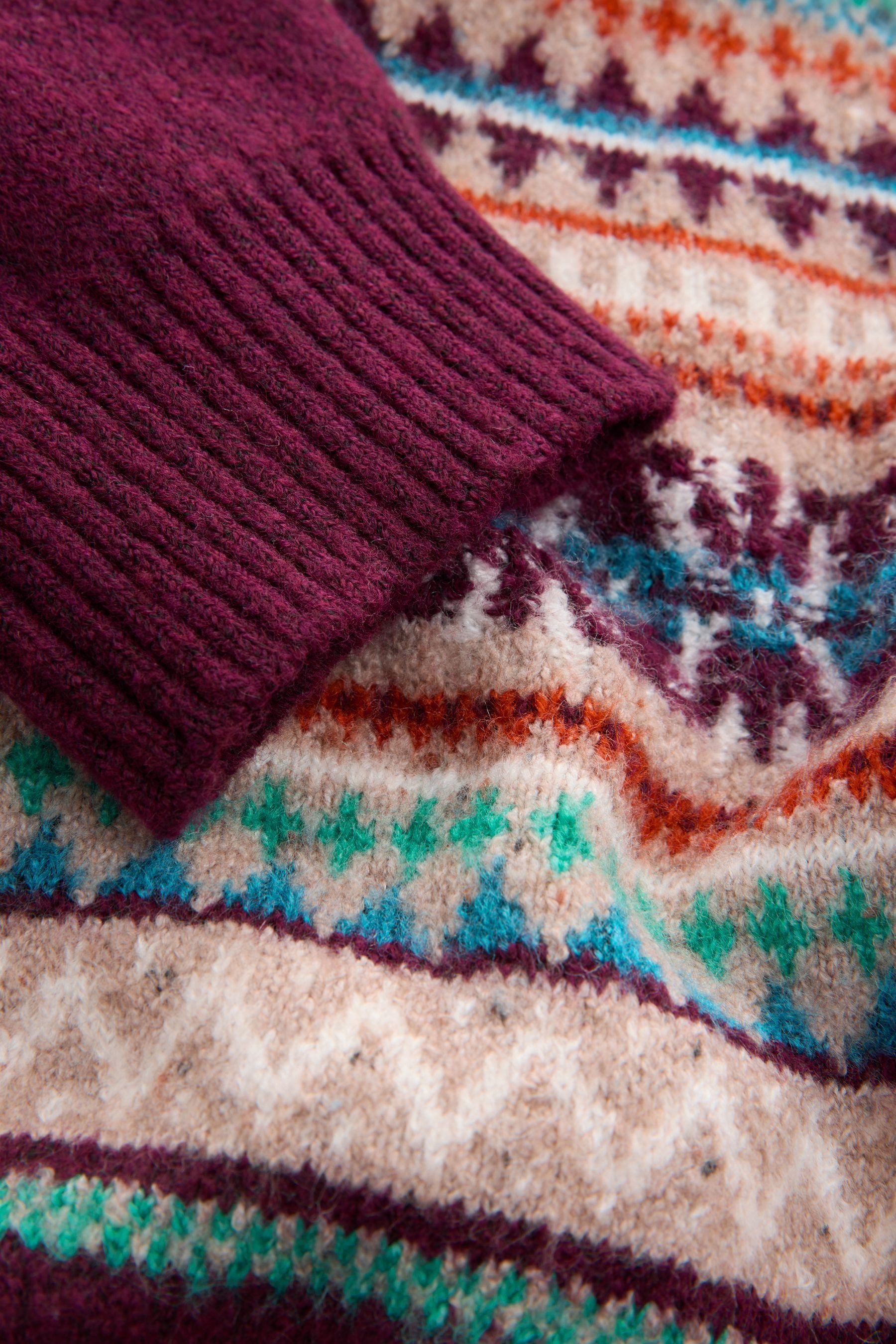Next Norwegerpullover Regular Fit Troyer, Fairisle-Muster + Blockfarben (1-tlg)