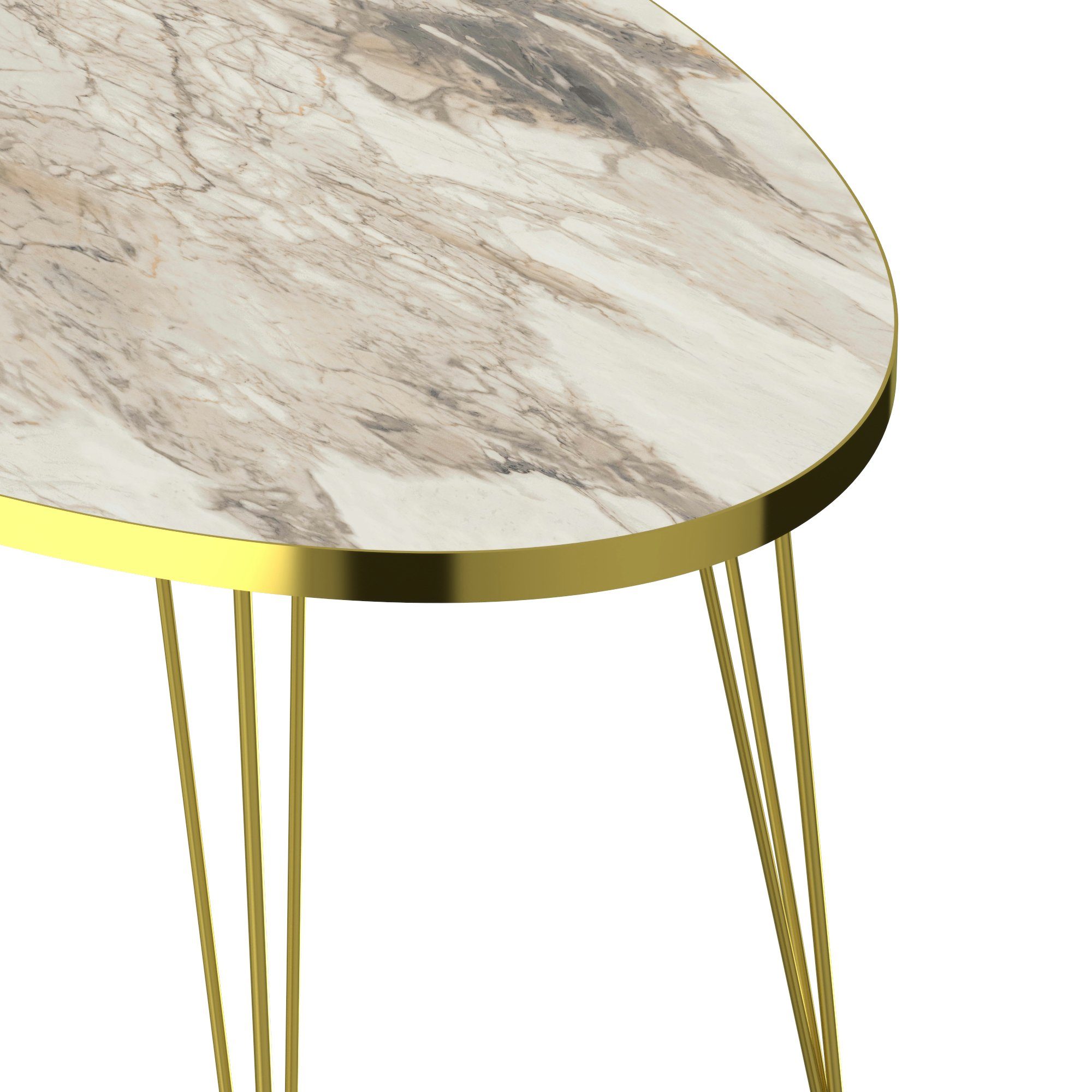 en.casa Couchtisch, »Skævinge« Sofatisch oval 43 x 90 x 50 cm Marmor, weiß / Gold
