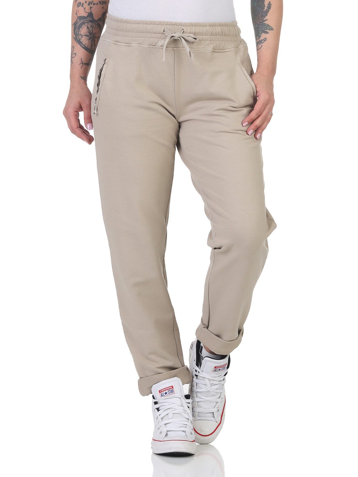CLEO STYLE Jogger Pants Damen Jogginghose 814136 34-38 Beige günstig online kaufen