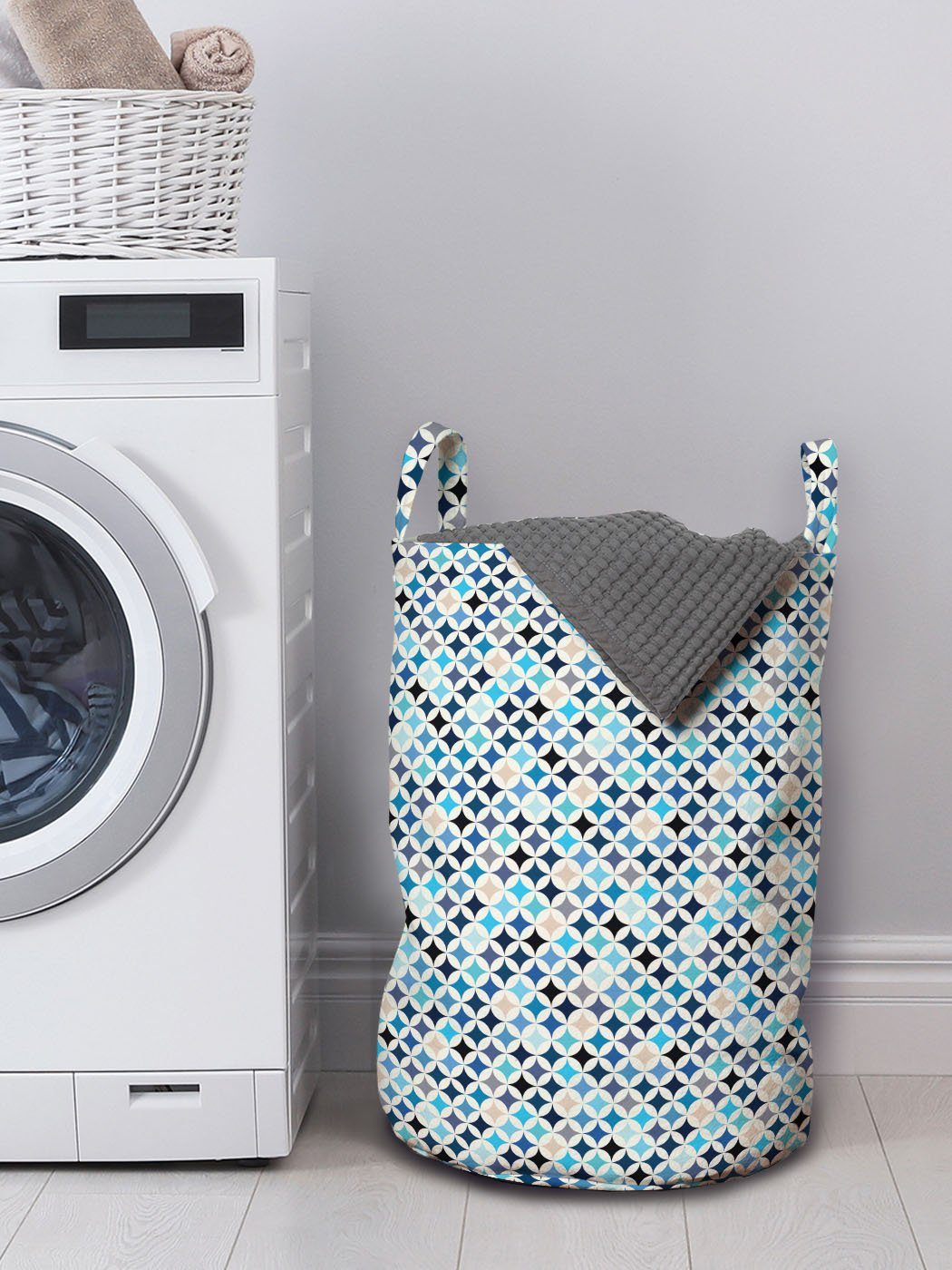 Abakuhaus Wäschesäckchen Wäschekorb mit Griffen Kreise Moderne für blaue Kordelzugverschluss Waschsalons, Geometrisch