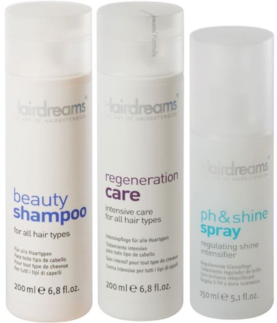 Hairdreams Уход за волосами-Set Beauty Shampoo + Regeneration Care + ph&shine Spray, Set, 3-tlg., für Haar mit Echthaarverlängerungen
