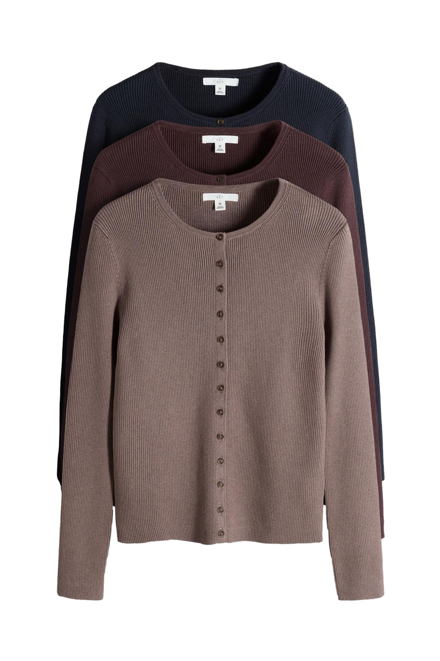 The Set Cardigan The Set Gerippte Langarm-Strickjacke, 3er-Pack (3-tlg)