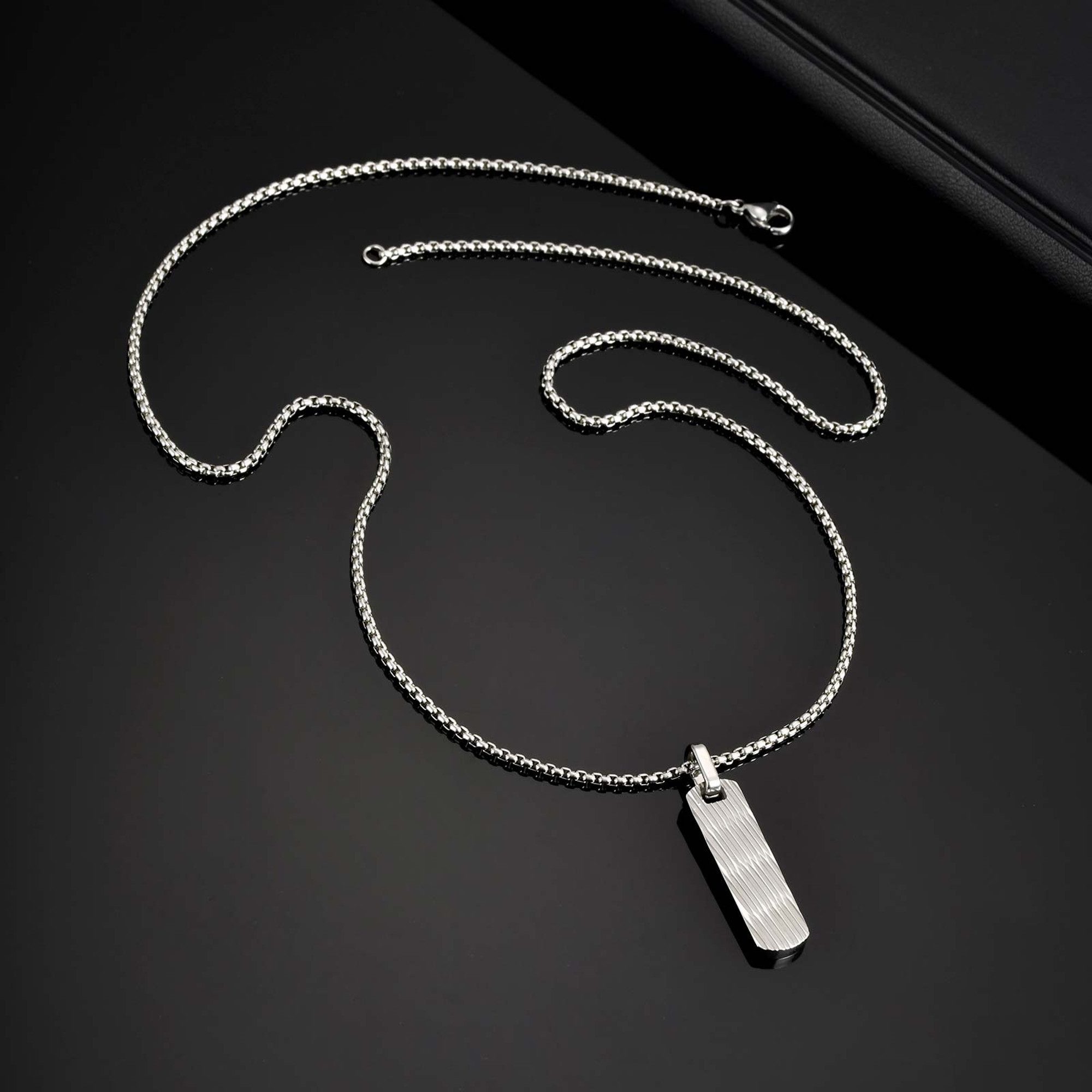 KARMA Kette mit Anhänger Silber Halskette Herren Edelstahl Herrenschmuck (wasserfest hypoallergen, Geschenk für Ihn), Herrenhalskette – Bild 3 von 5
