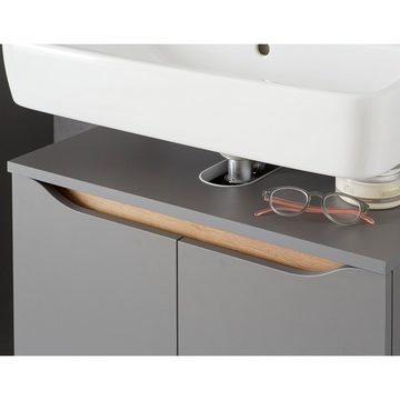 Lomadox Waschbeckenunterschrank QENA-66 grau Matt Touch mit Riviera Eiche Nb. 60/53/33 cm