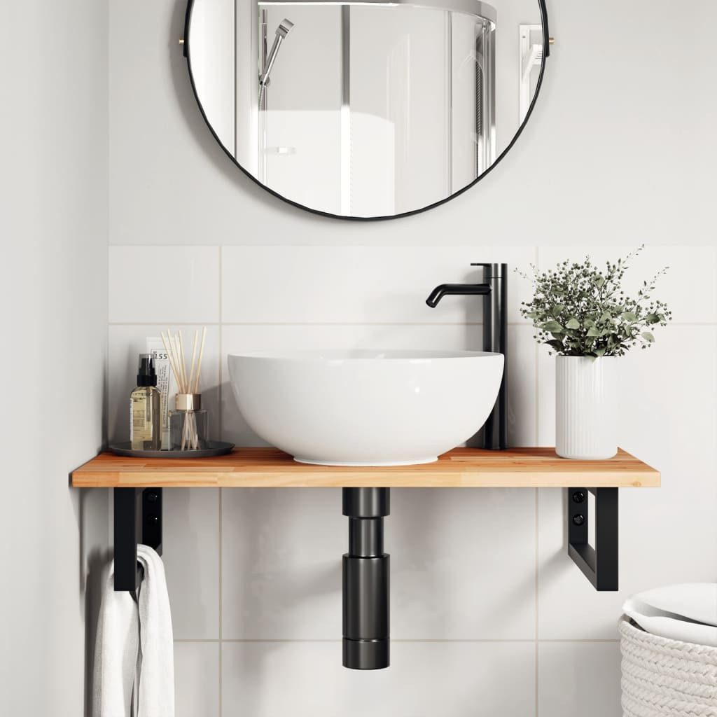 vidaXL Badezimmerspiegelschrank Waschbeckenregal Wandmontage Stahl und nholz (1-St)