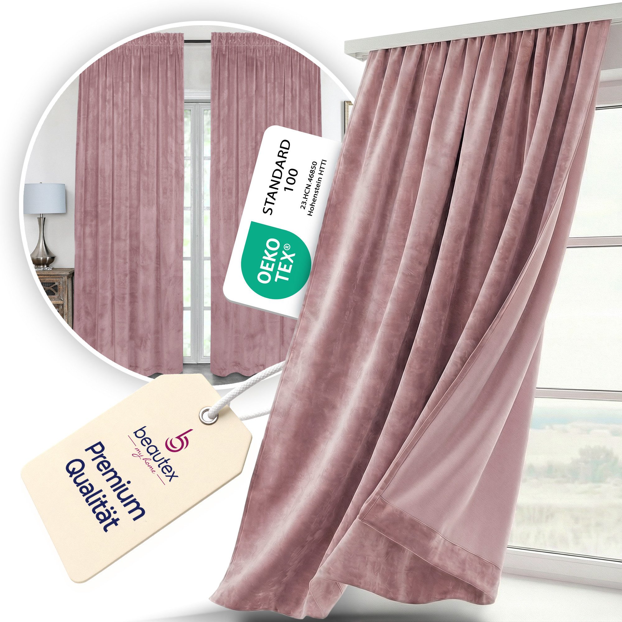 Beautex Verdunkelungsvorhang Samt Vorhang Kräuselband U-Band Gardine Velvet abdunkelnd (1 St), Hakenaufhängung, abdunkelnd