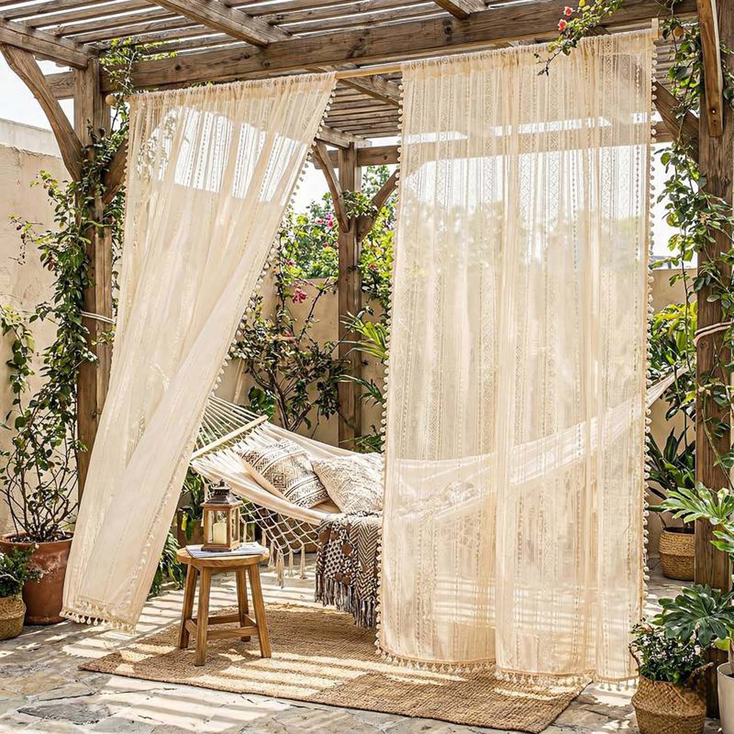 Agger Scheibengardine Vintage Quasten Boho gardinen, Transparente Fenstervorhänge