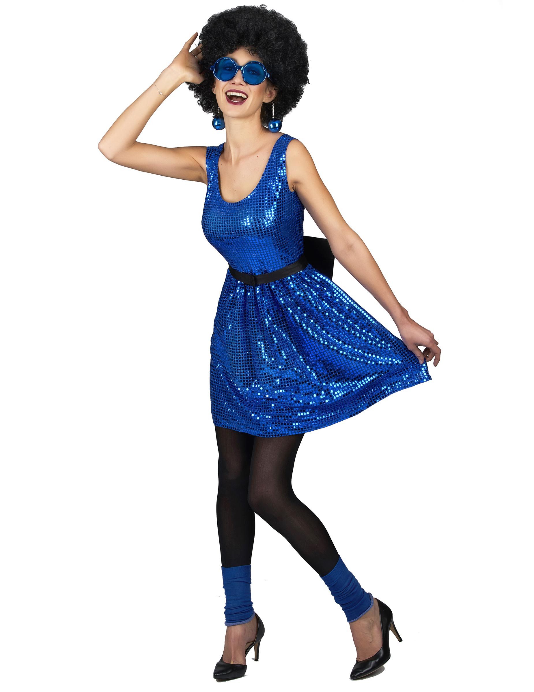 JADEO Kostüm Discokostüm Pailletten-Kleid für Damen blau