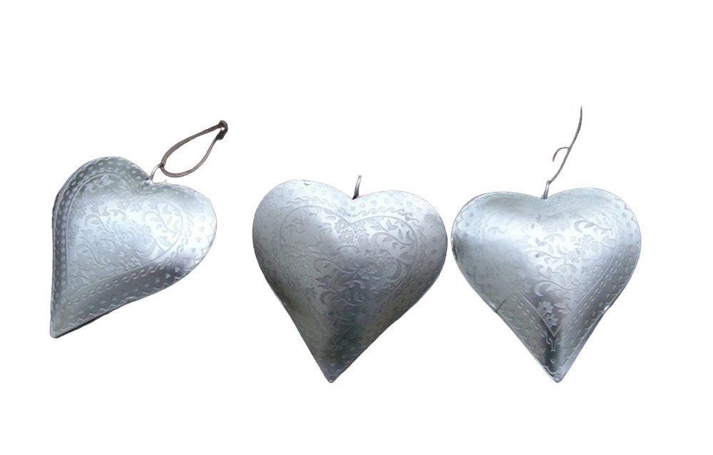 Deko-Impression Dekohänger Deko-Hänger, Herzen, 3 Stück, Herzanhänger Eisen silber zart gemustert (3 St)
