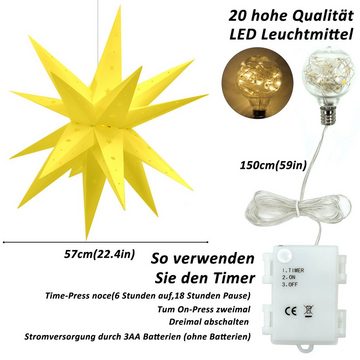 CALIYO Christbaumspitze 3D Weihnachtsstern Beleuchtet Außen Batterie, 58CM Led Leuchtstern, Stern for ​Dekorieren Weihnachtsbaum, Innenhof, Balkon Und Garten