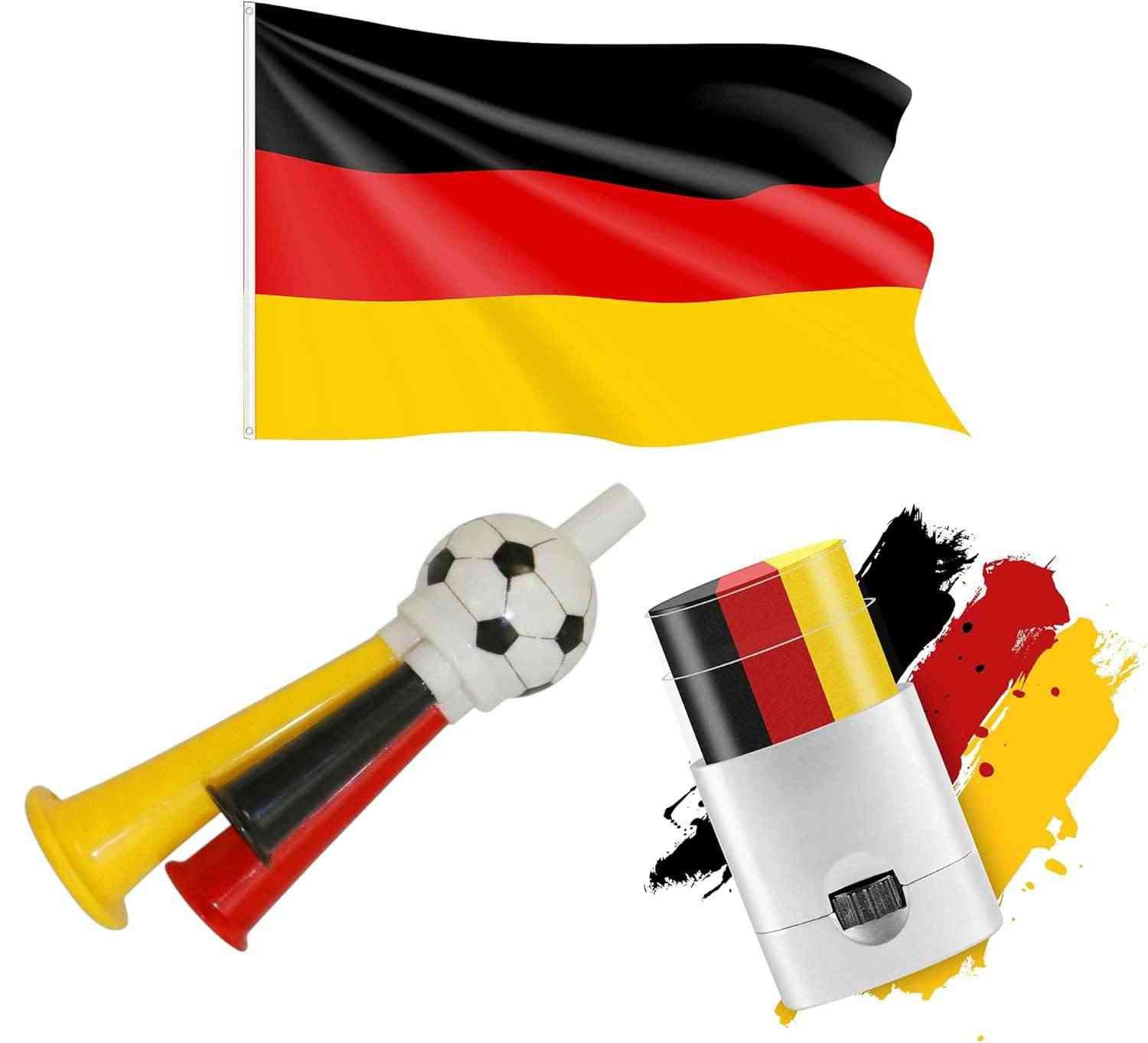 Taffstyle Flagge  Deutschland Fanartikel Set Schminkstift Tröte Fahne Party (Fußball Fan Set Deutschland mit Fahne Schminkstift und Fan Tröte), Fussball Weltmeisterschaft 2026
